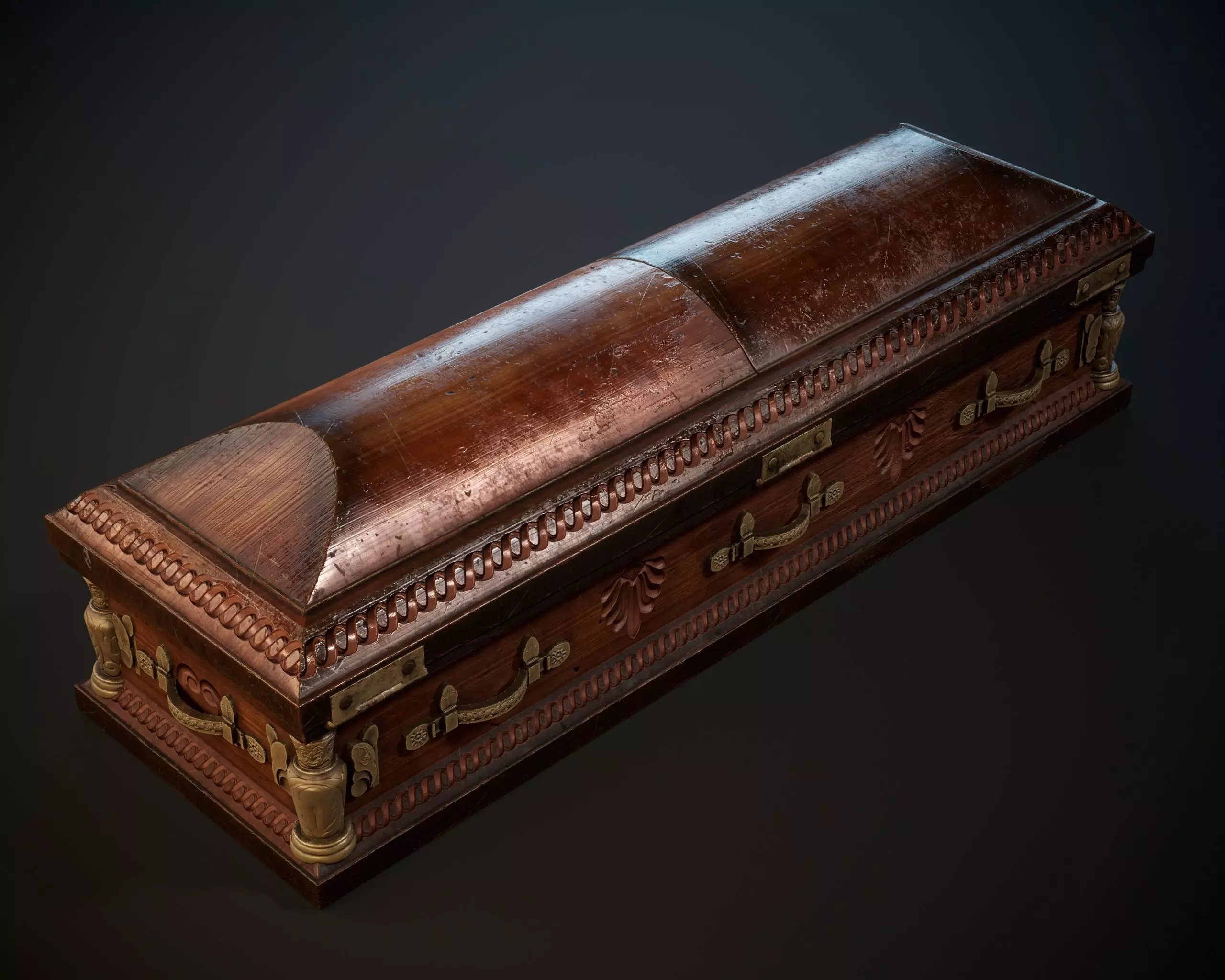 Ornamental Oak Wooden Casket 1 Low-poly 3D model_12