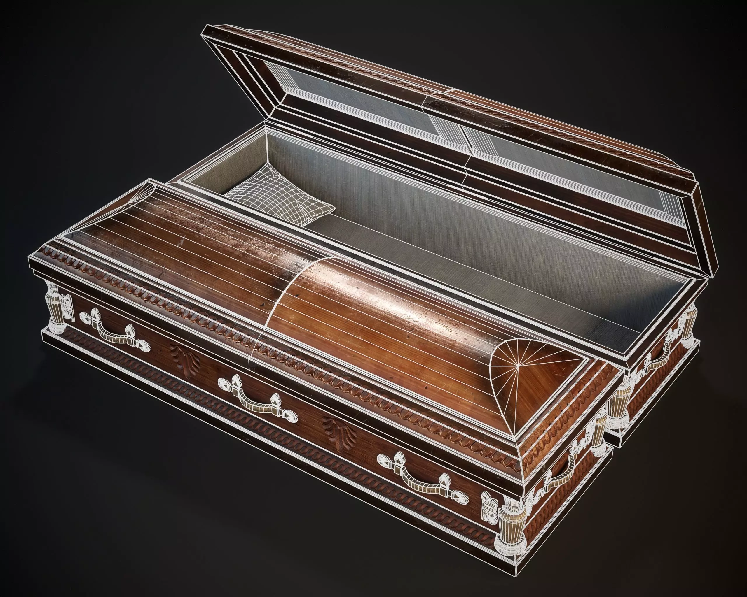 Ornamental Oak Wooden Casket 1 Low-poly 3D model_3