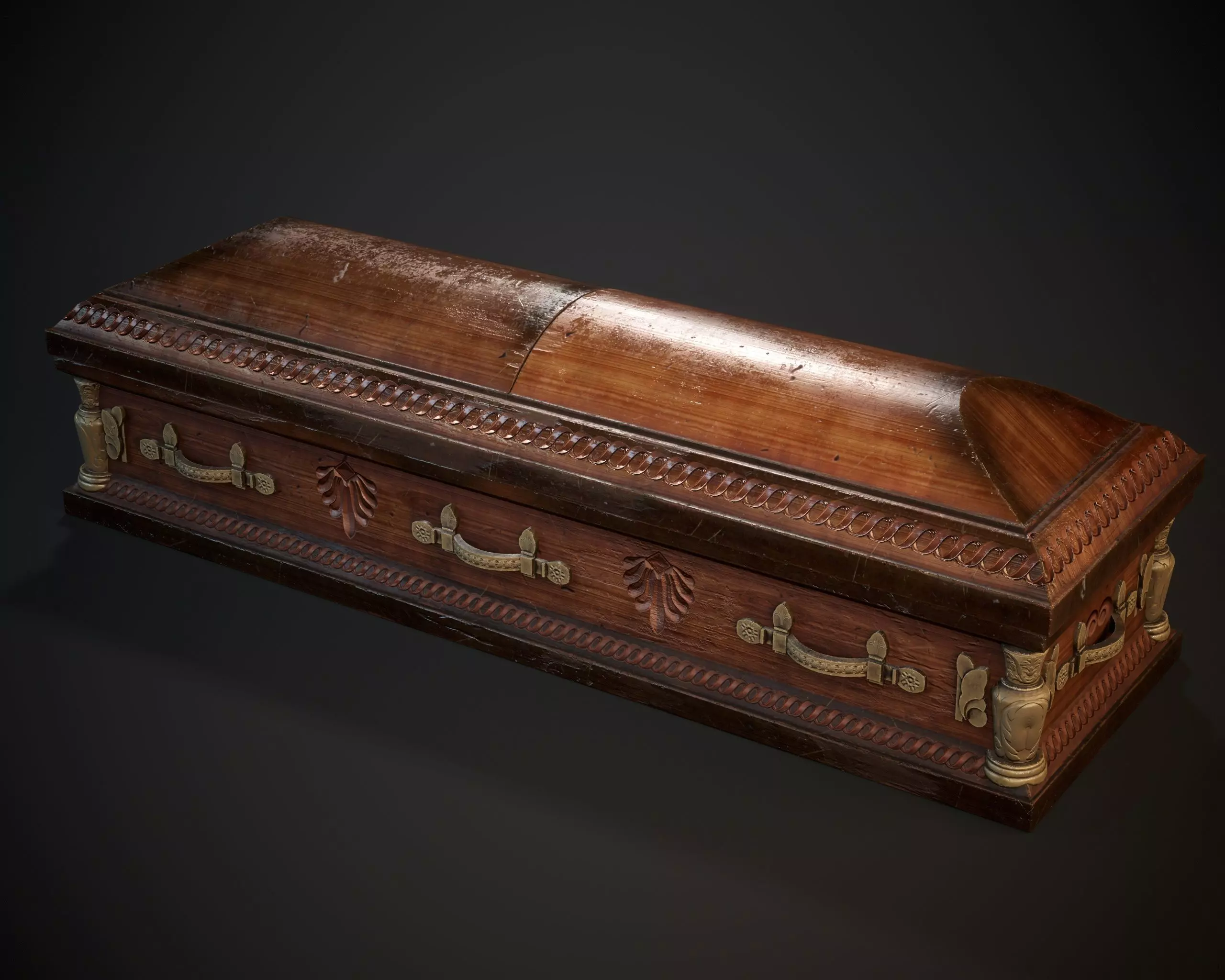 Ornamental Oak Wooden Casket 1 Low-poly 3D model_4