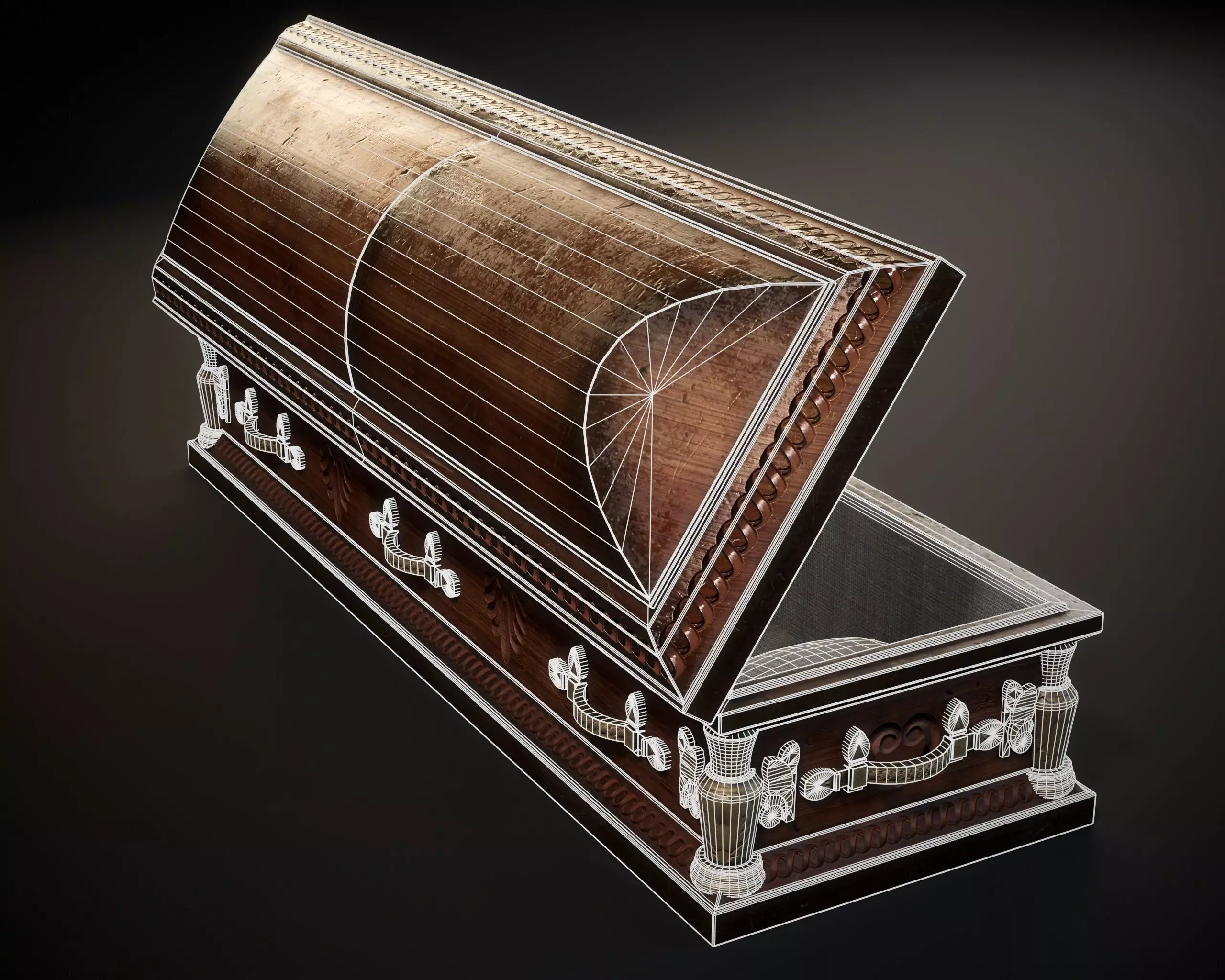 Ornamental Oak Wooden Casket 1 Low-poly 3D model_17