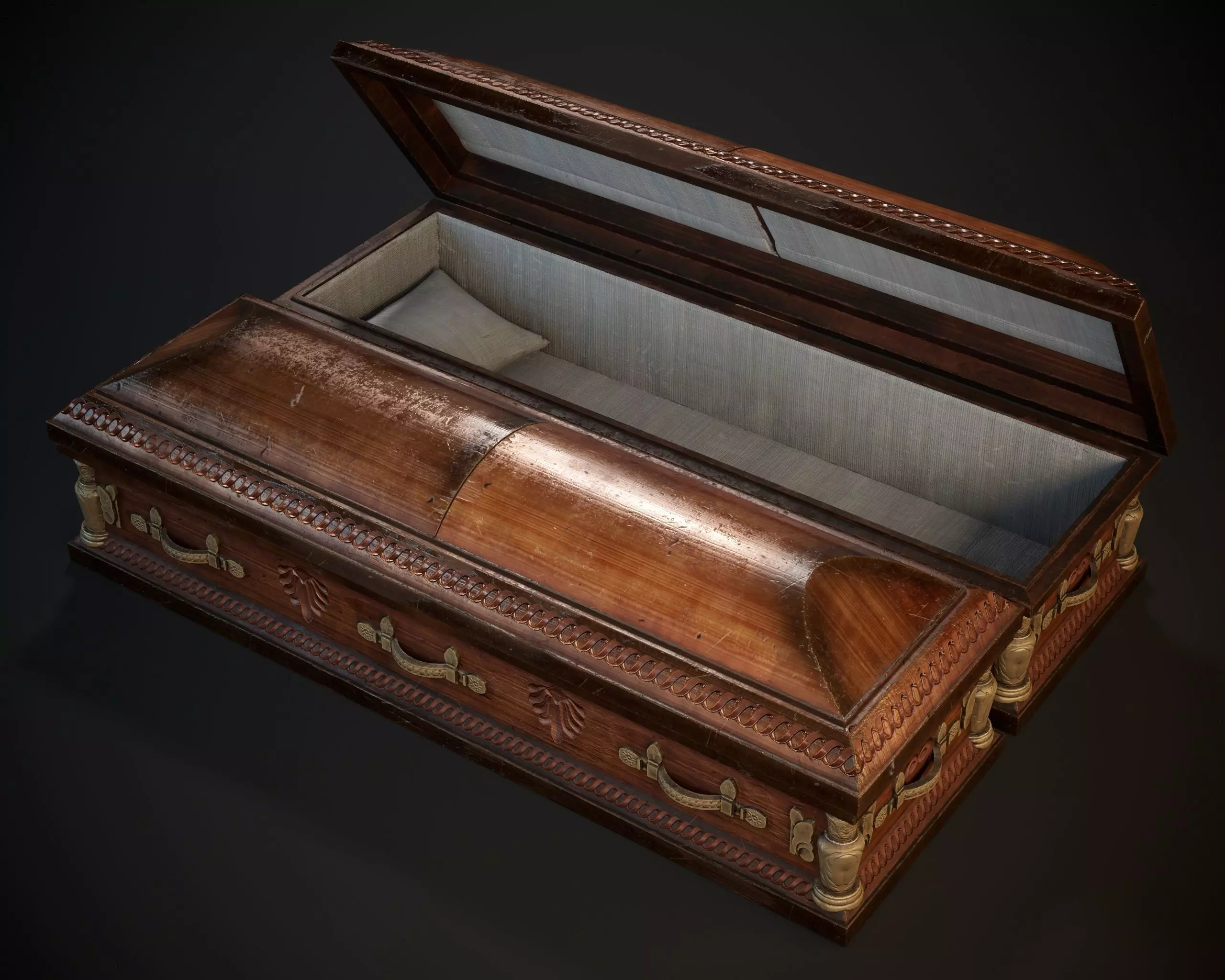 Ornamental Oak Wooden Casket 1 Low-poly 3D model_2