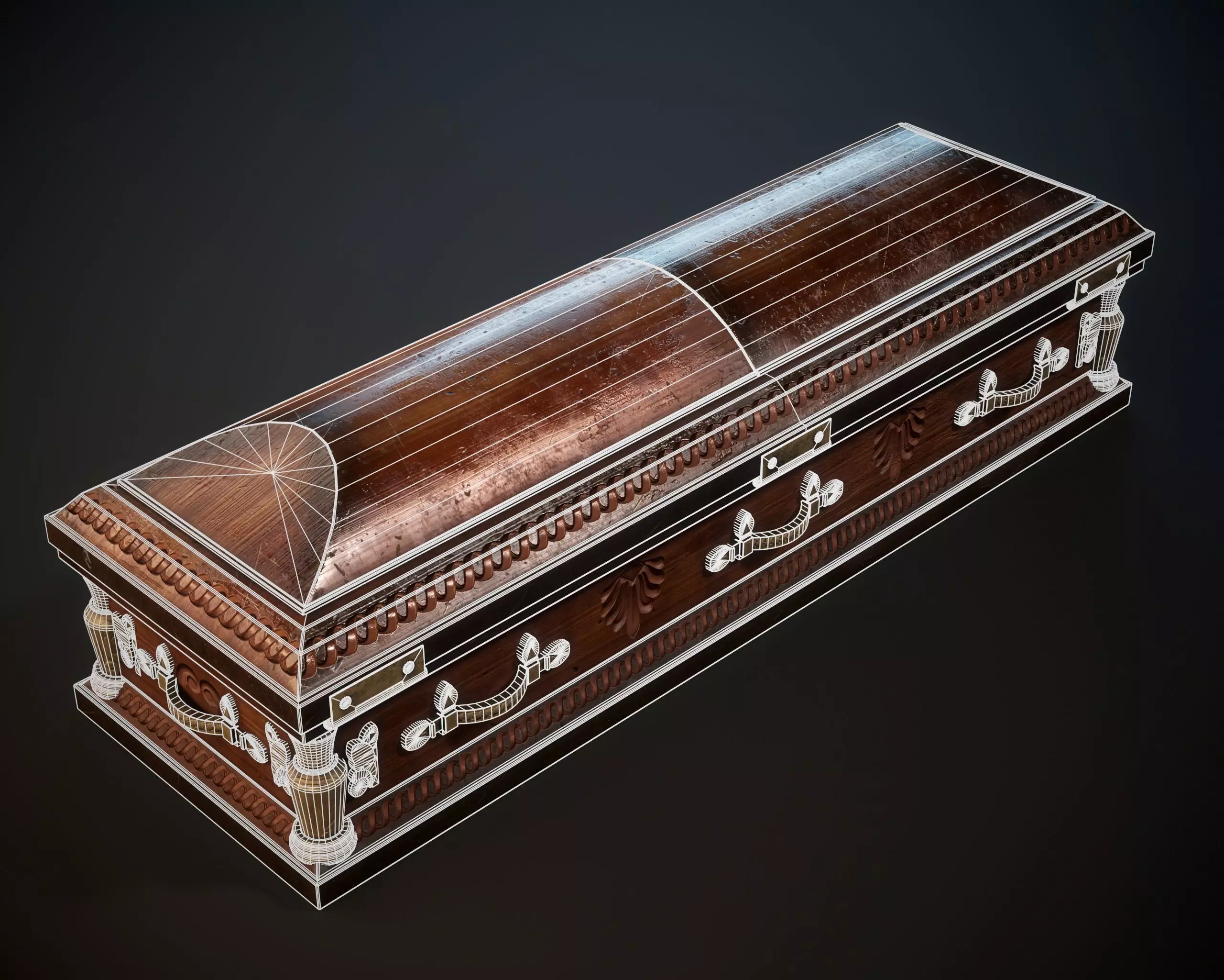 Ornamental Oak Wooden Casket 1 Low-poly 3D model_13