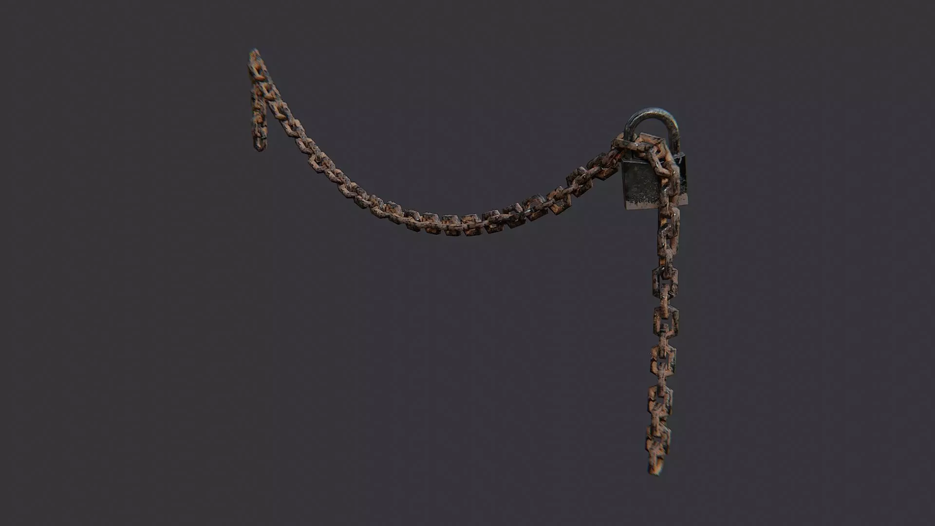 Rusty chain with padlock decor Low-poly 3D model_1