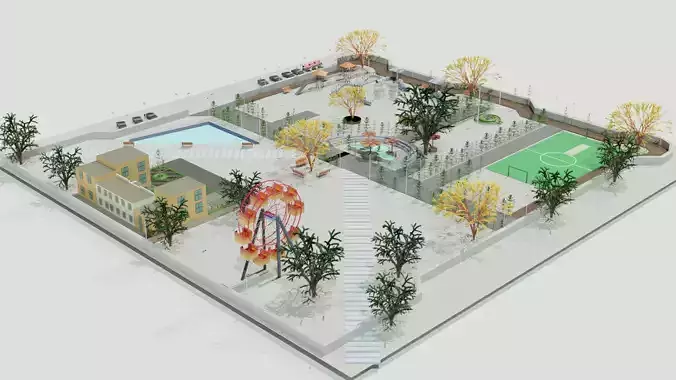 Detailed City Park 3D Model