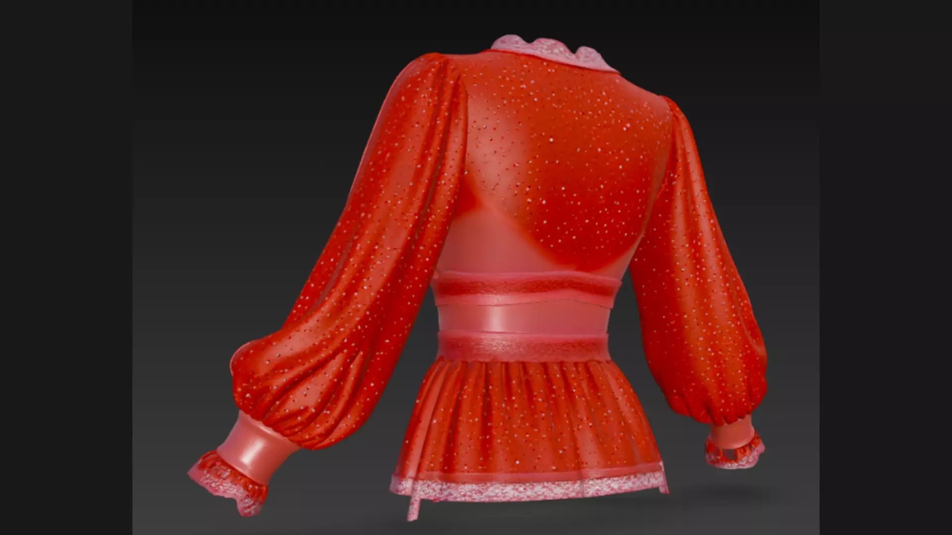 Red Sparkle Peplum Lace-Trim Ladies Top 3D Model 3D model_3