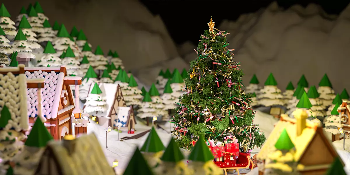 Snow Island Christmas Decoration Cosmetics Product Animation Low-poly 3D model_2