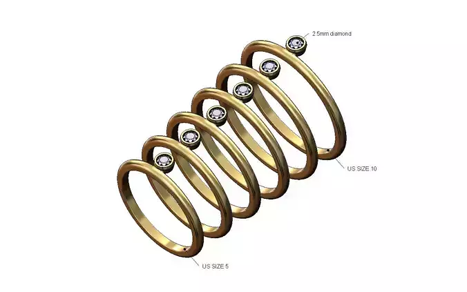 Dainty bezel set diamond stacker band US sizes 5to10