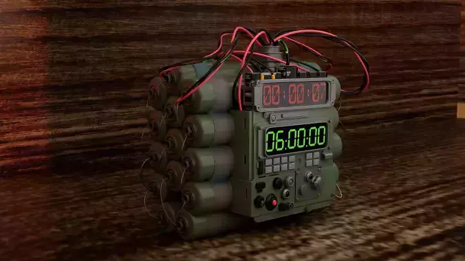 Dtailed 3D model of a fictional device with a digital timer