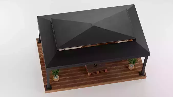 Gazebo Setup V4 - Outdoor Lounge Pavilion Scene 3D model 7