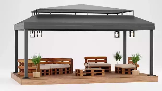 Gazebo Setup V4 - Outdoor Lounge Pavilion Scene 3D model 2