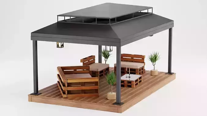 Gazebo Setup V4 - Outdoor Lounge Pavilion Scene 3D model
