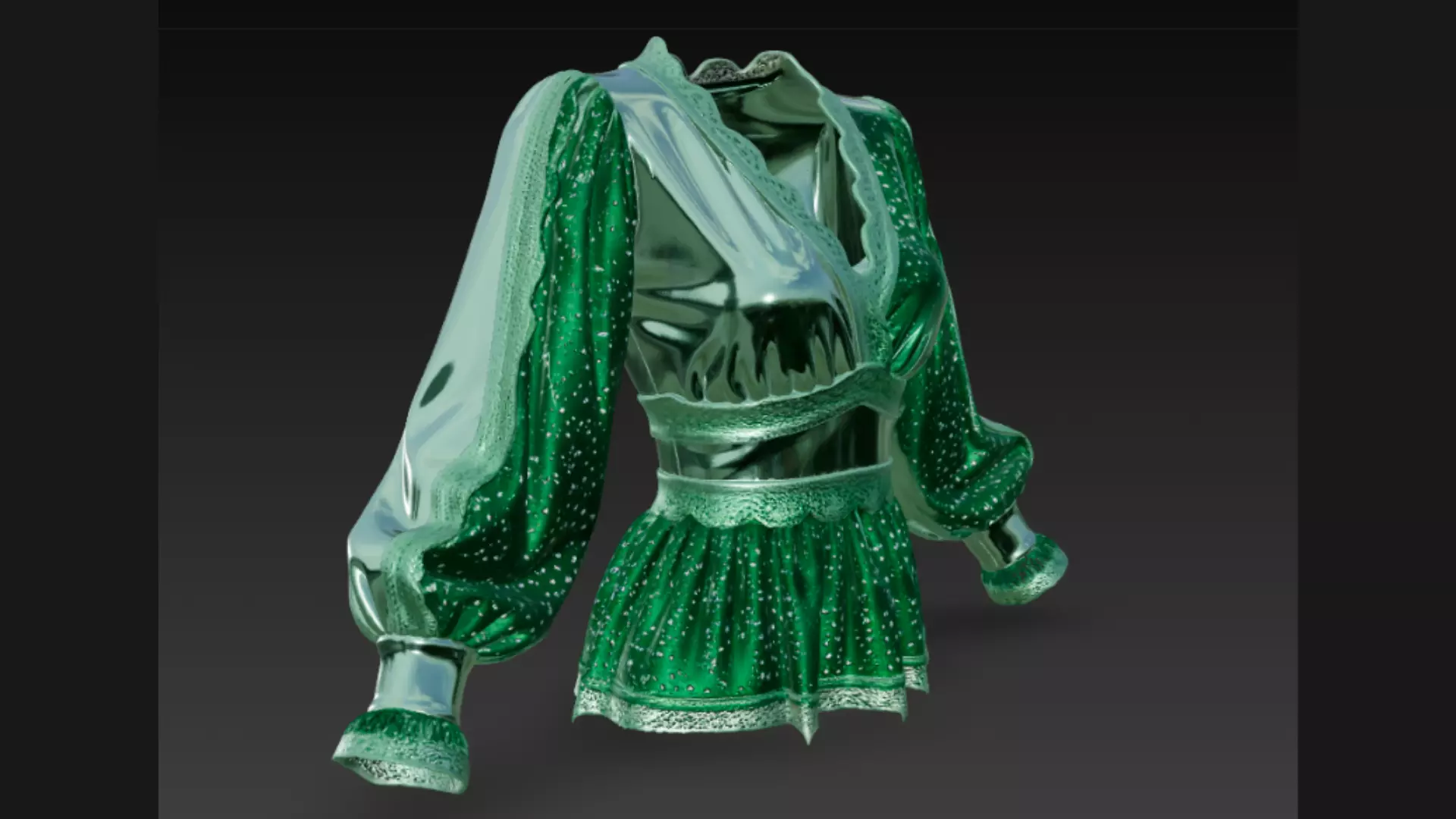 Green Sparkle Peplum Lace-Trim Ladies Top 3D Model 3D model_2