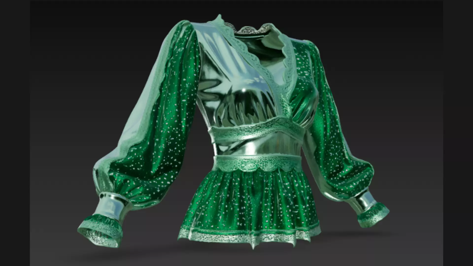 Green Sparkle Peplum Lace-Trim Ladies Top 3D Model 3D model_4