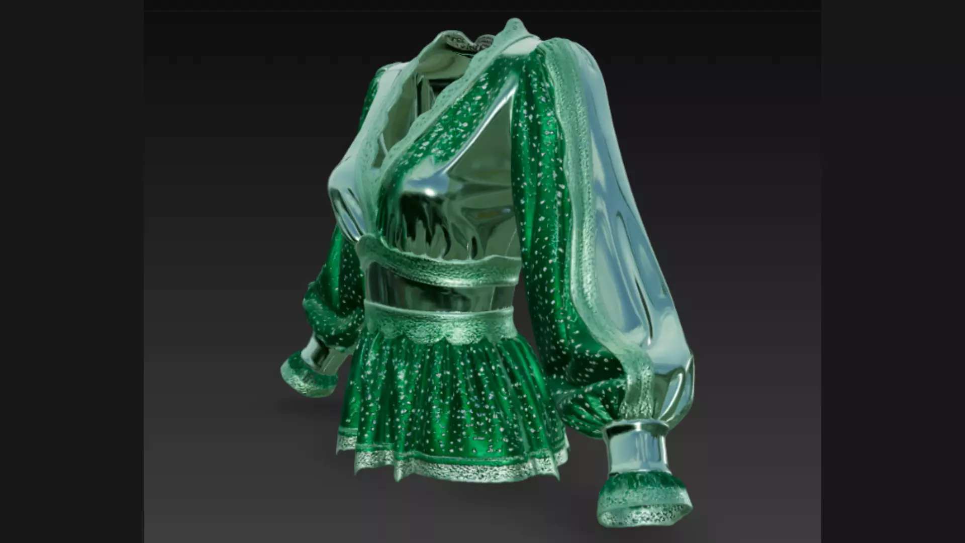 Green Sparkle Peplum Lace-Trim Ladies Top 3D Model 3D model_3