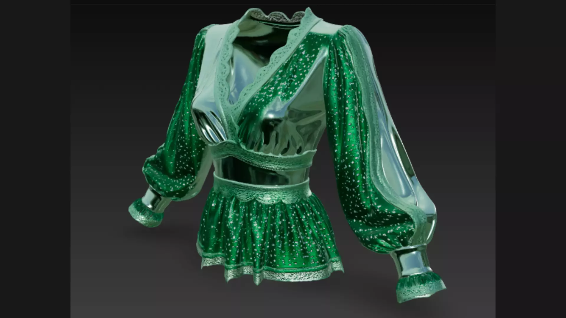 Green Sparkle Peplum Lace-Trim Ladies Top 3D Model 3D model_1