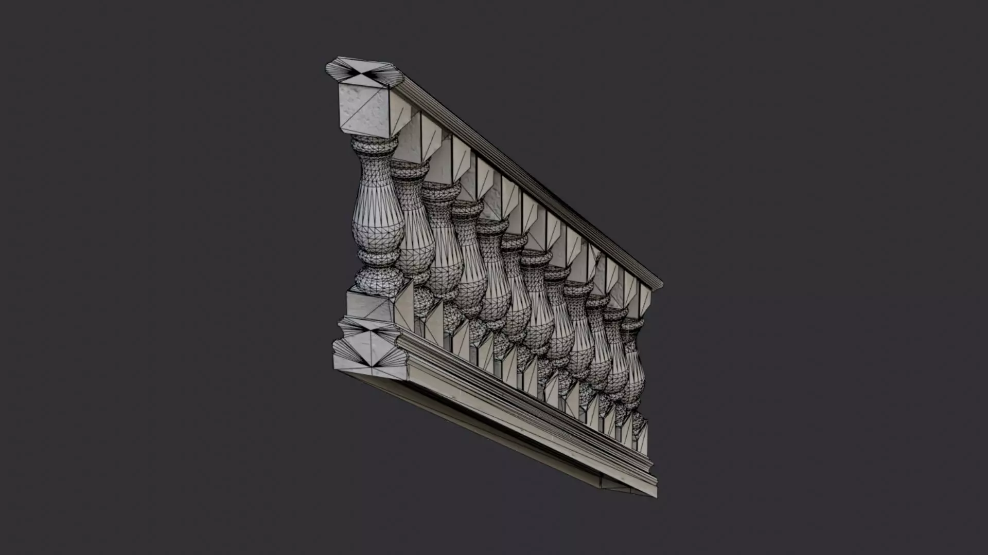 Stone Stair Balustrade Railing Low-poly 3D model_7