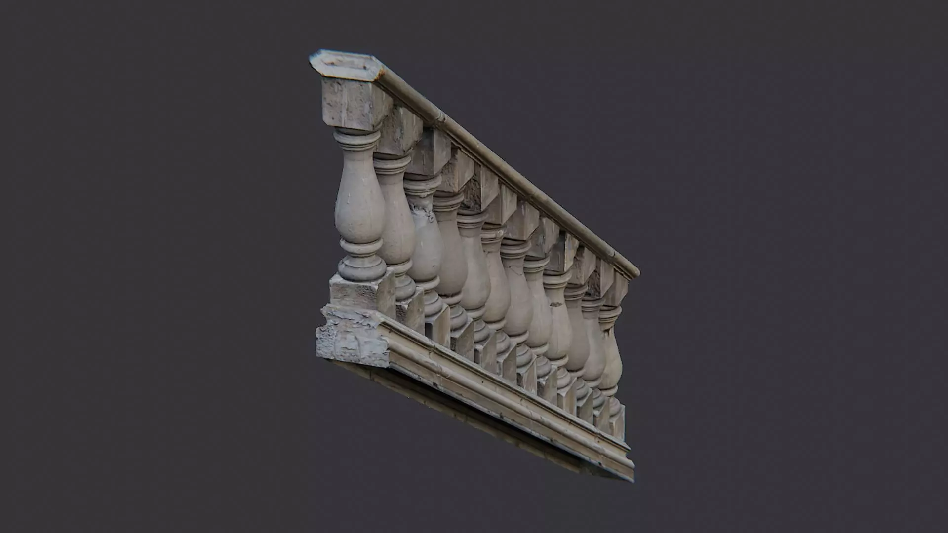 Stone Stair Balustrade Railing Low-poly 3D model_0