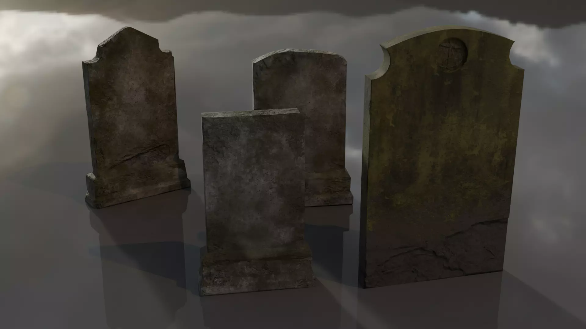 Gravestones Set Low-poly 3D model_1