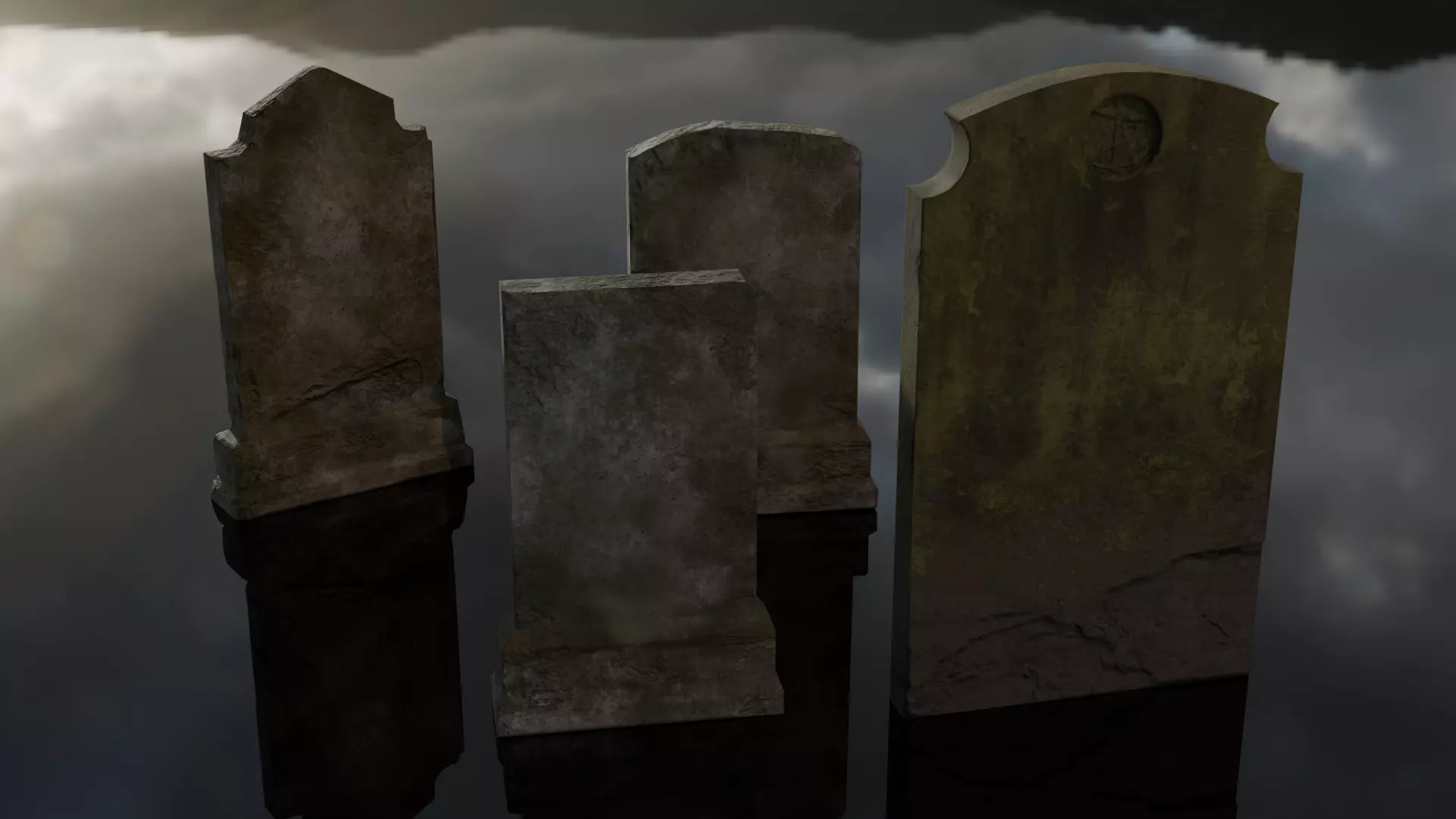 Gravestones Set Low-poly 3D model_0