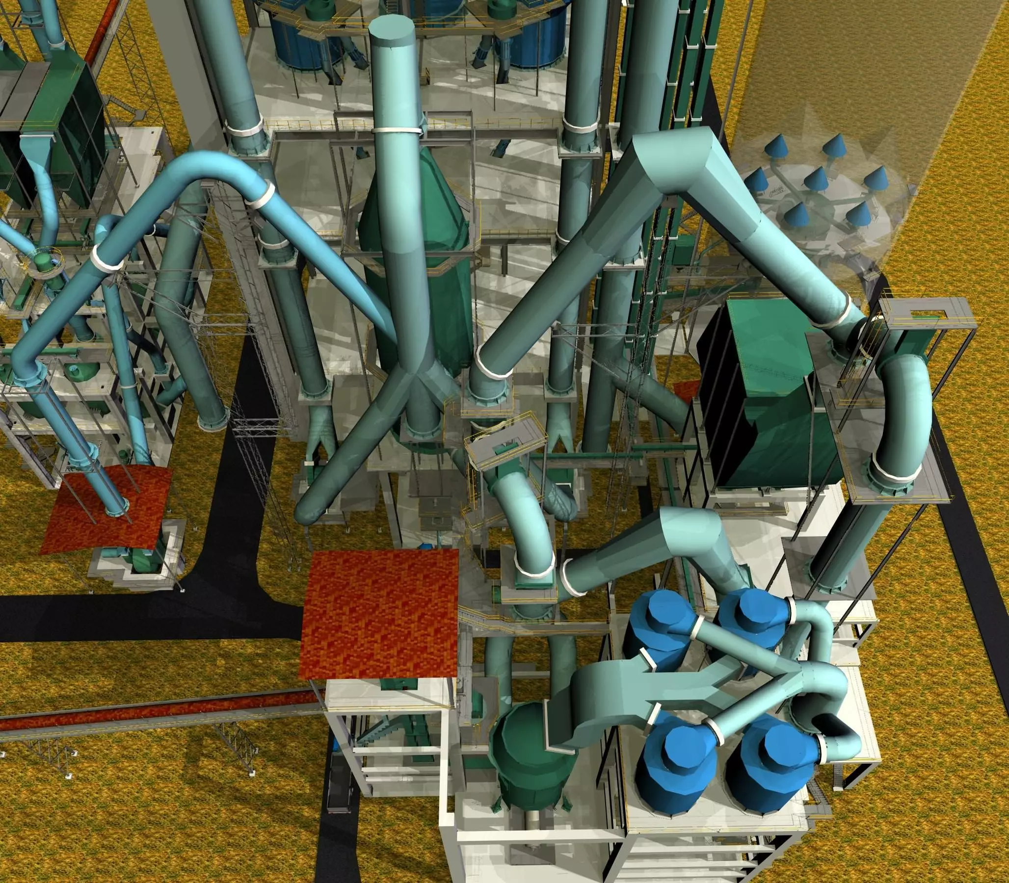 Raw Mill Ducting Complex Gas Conditioning Cement Plant Free 3D model_0