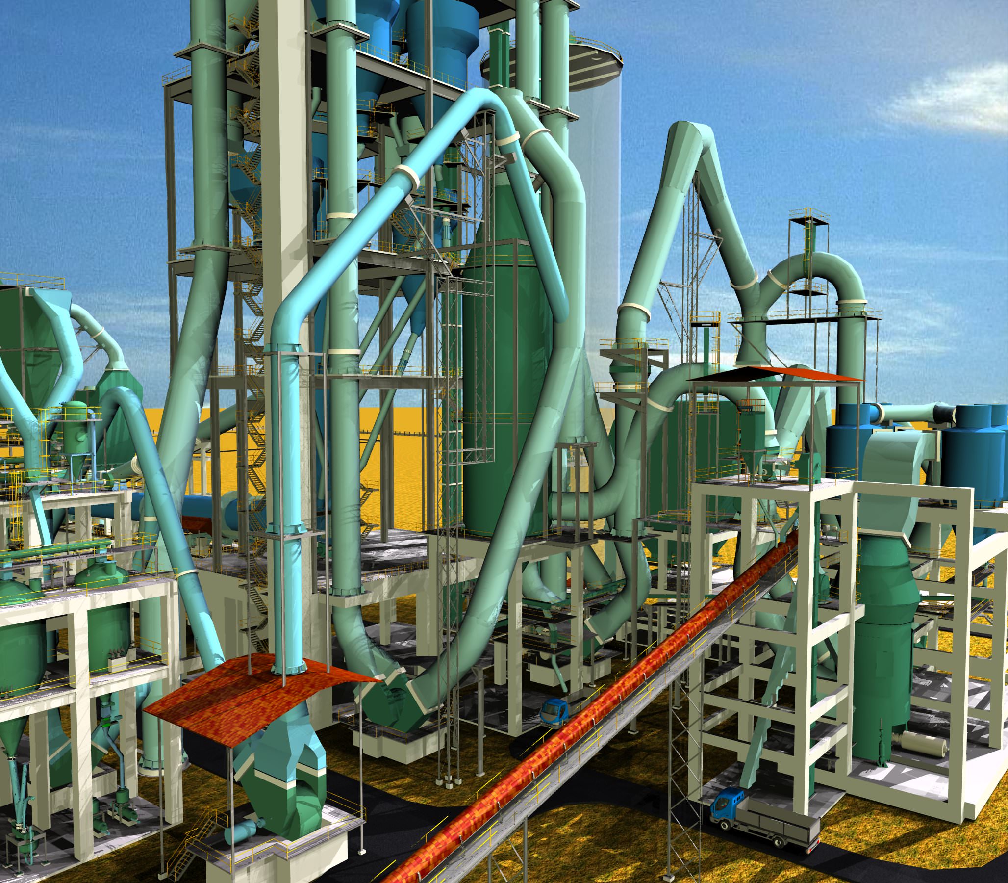 Raw Mill Ducting Complex Gas Conditioning Cement Plant Free 3D model_2