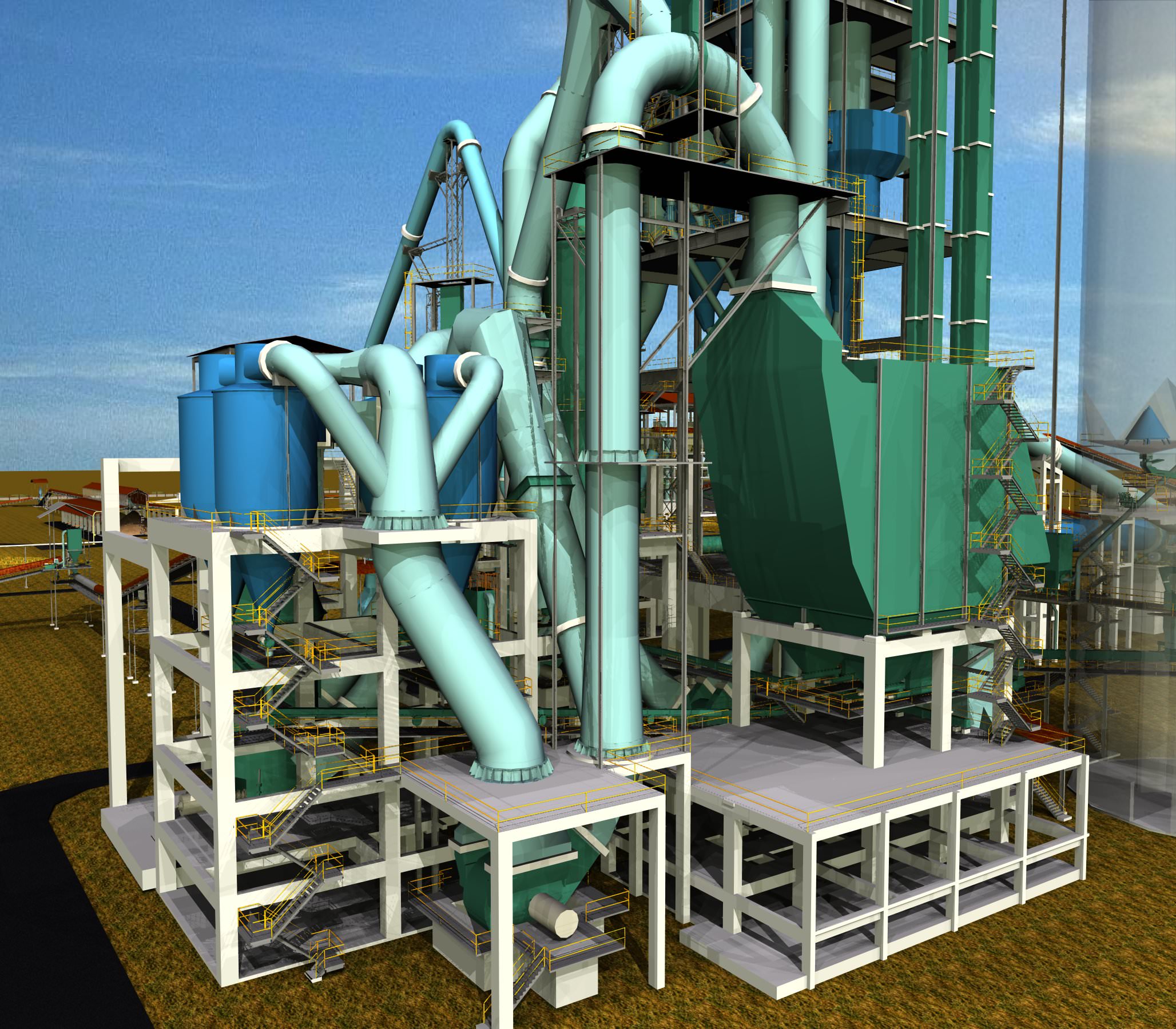 Raw Mill Ducting Complex Gas Conditioning Cement Plant Free 3D model_1