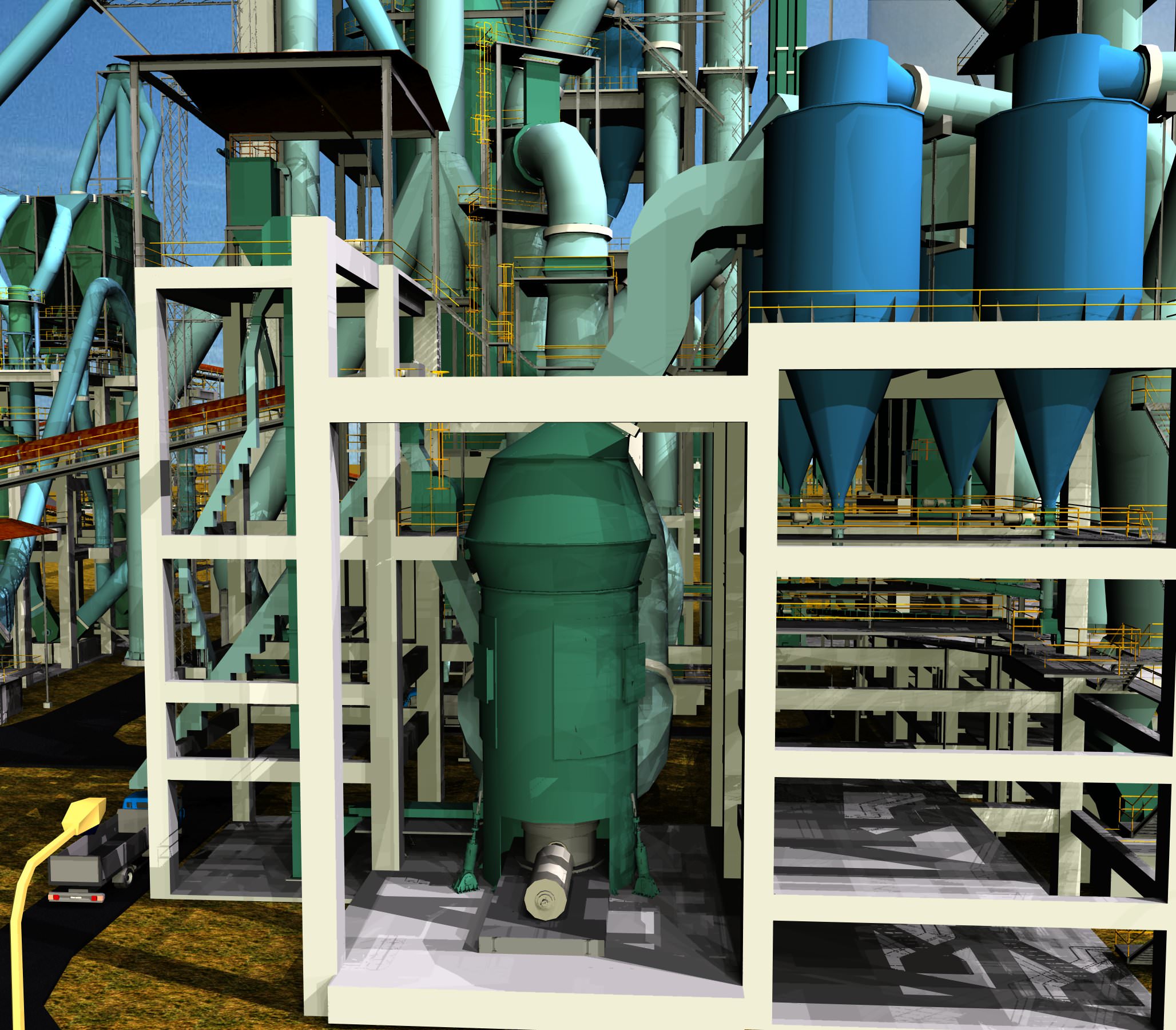 Raw Mill Ducting Complex Gas Conditioning Cement Plant Free 3D model_3