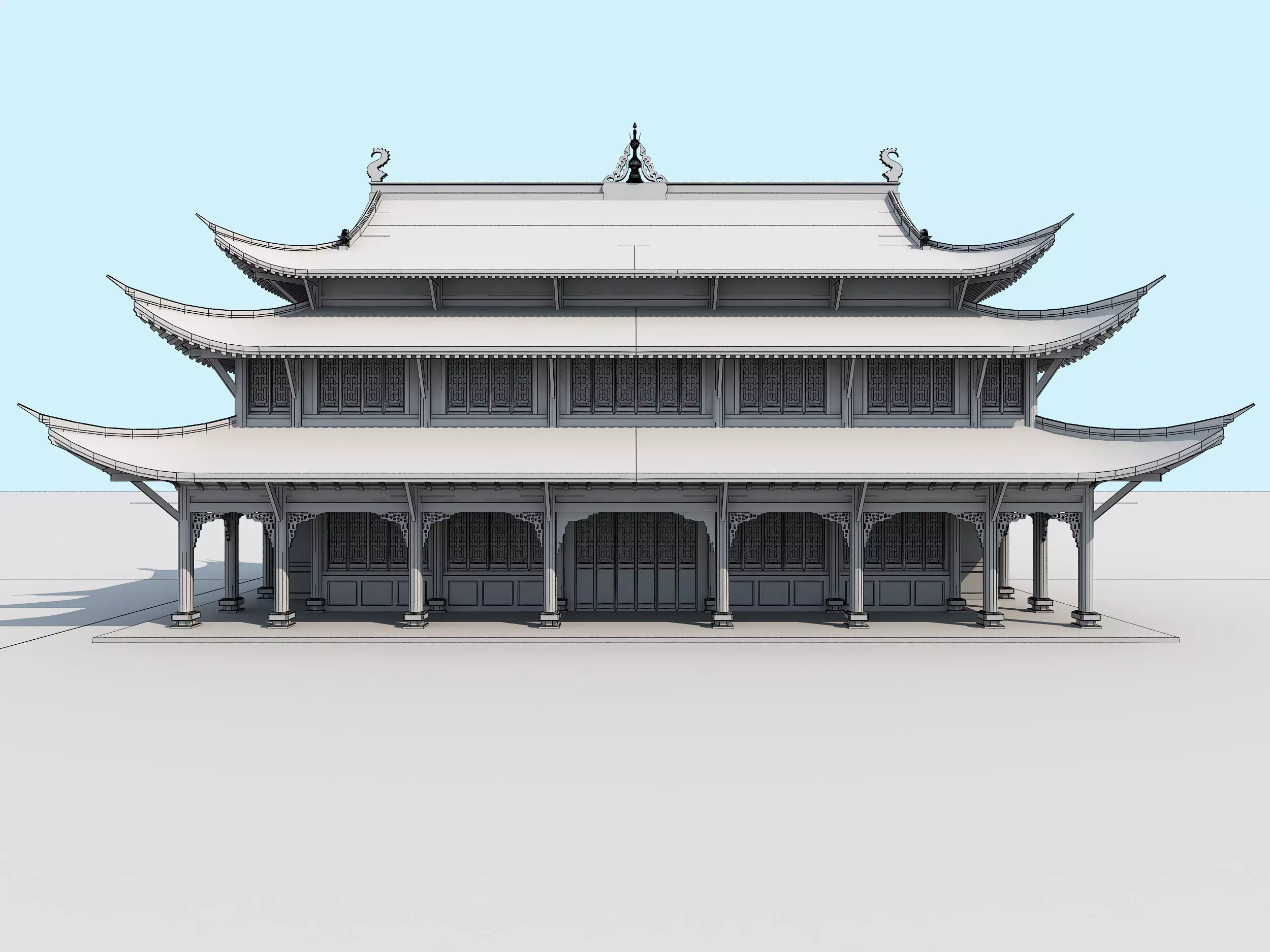 Chinese palace architecture Low-poly 3D model_7