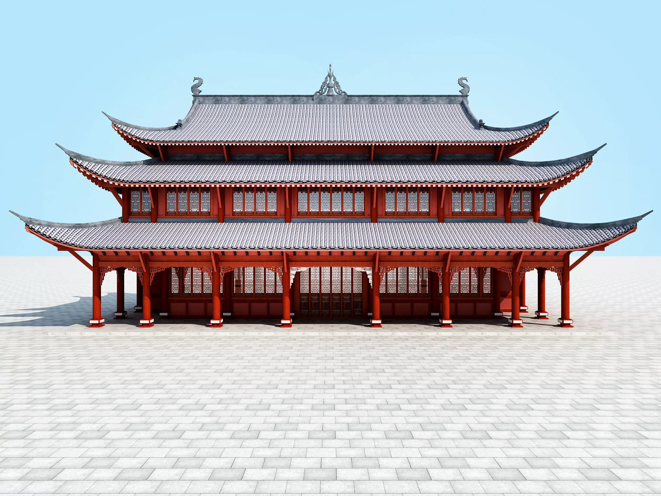 Chinese palace architecture Low-poly 3D model_0