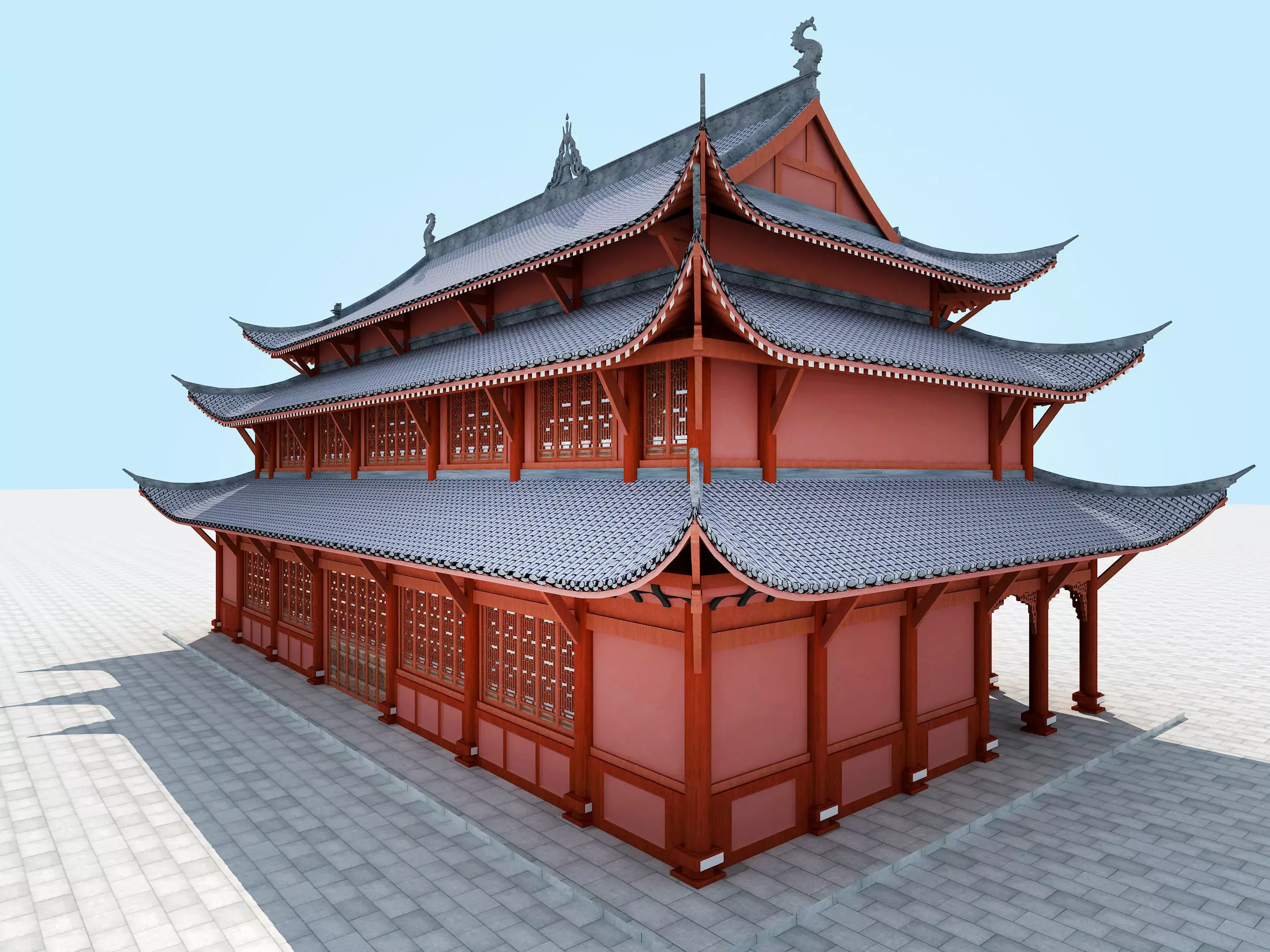 Chinese palace architecture Low-poly 3D model_4