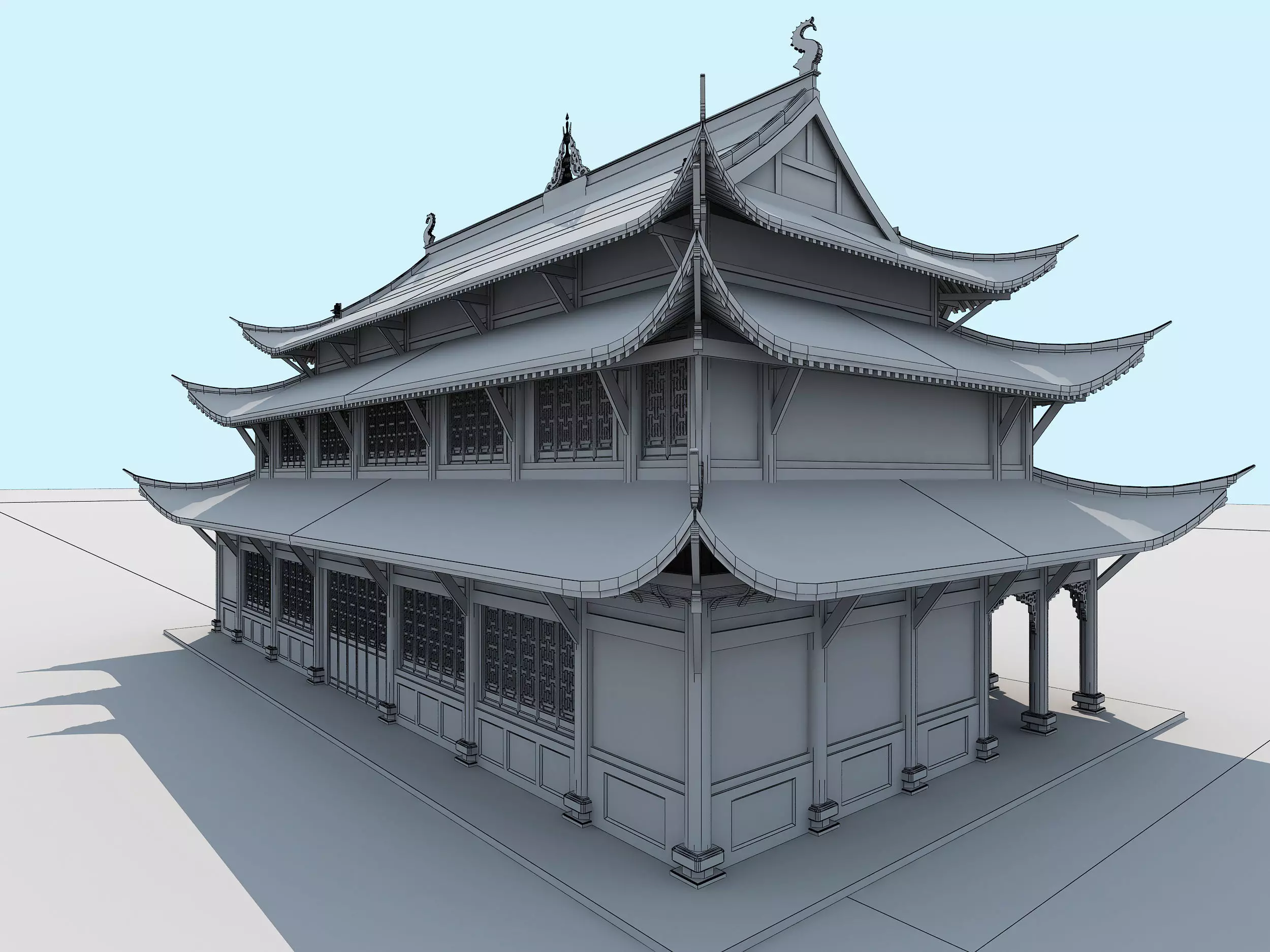Chinese palace architecture Low-poly 3D model_13