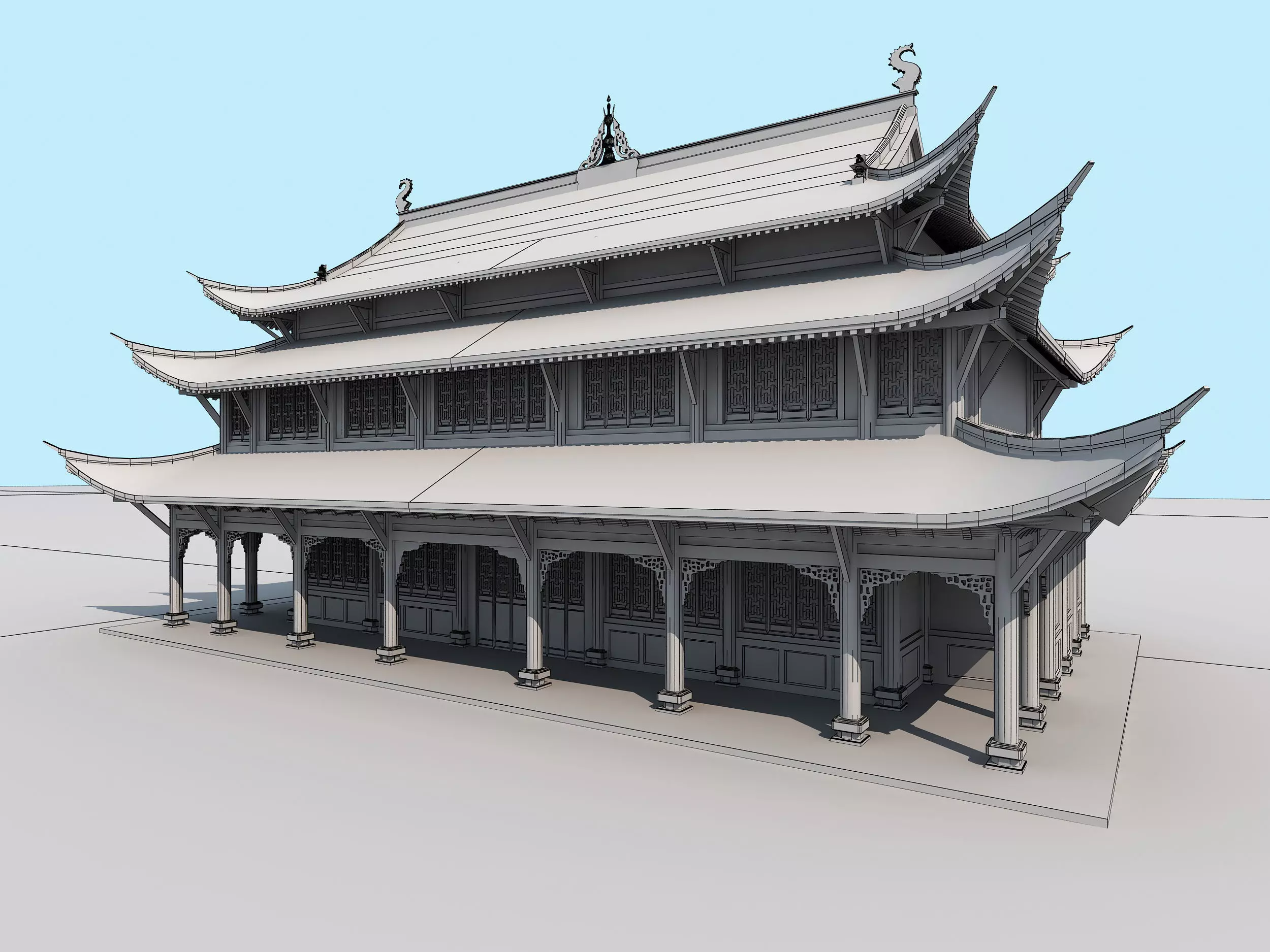Chinese palace architecture Low-poly 3D model_8