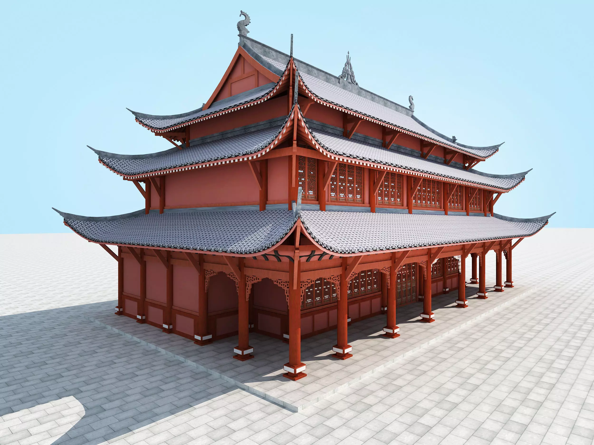 Chinese palace architecture Low-poly 3D model_5