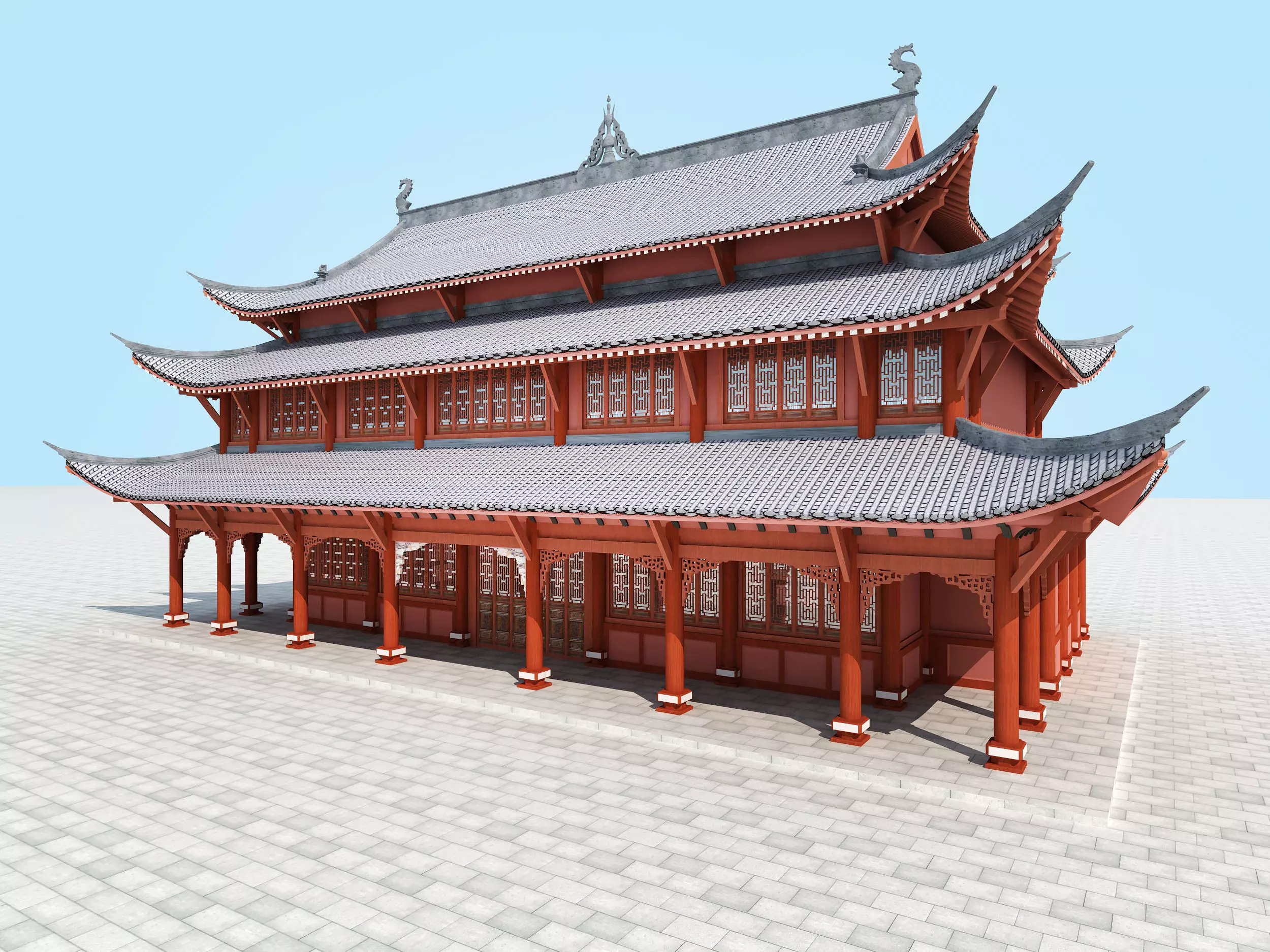 Chinese palace architecture Low-poly 3D model_6