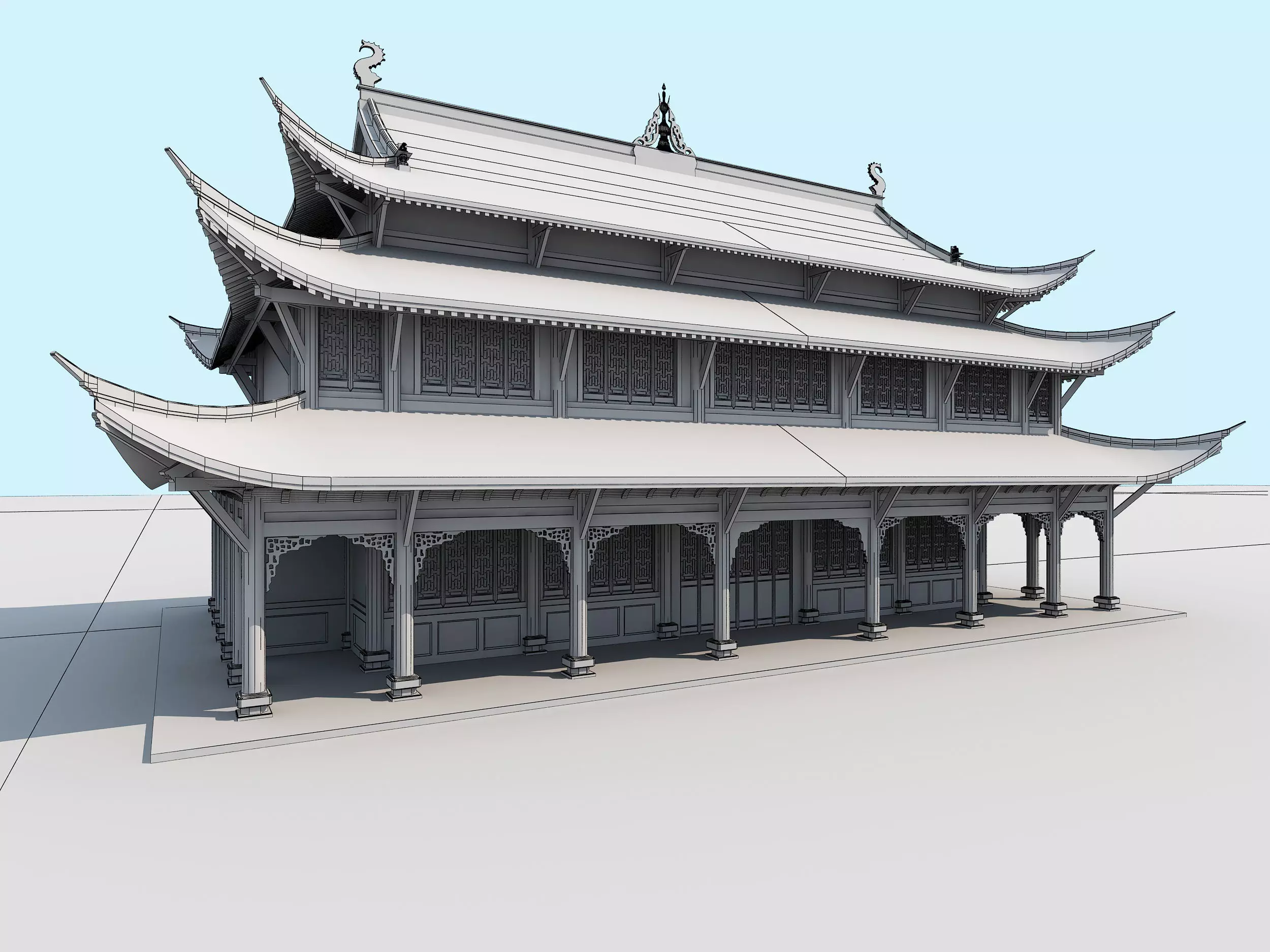 Chinese palace architecture Low-poly 3D model_9