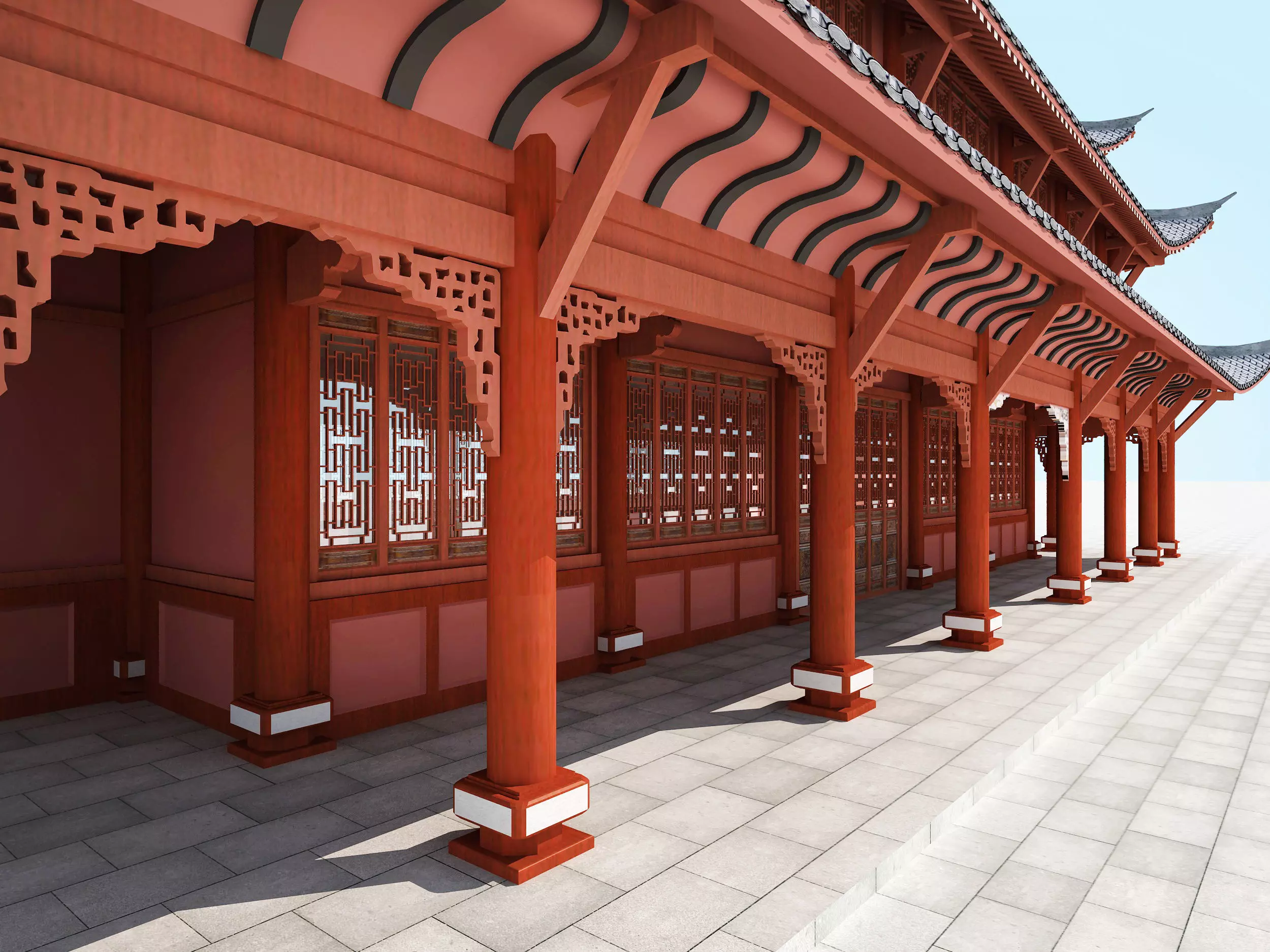 Chinese palace architecture Low-poly 3D model_1