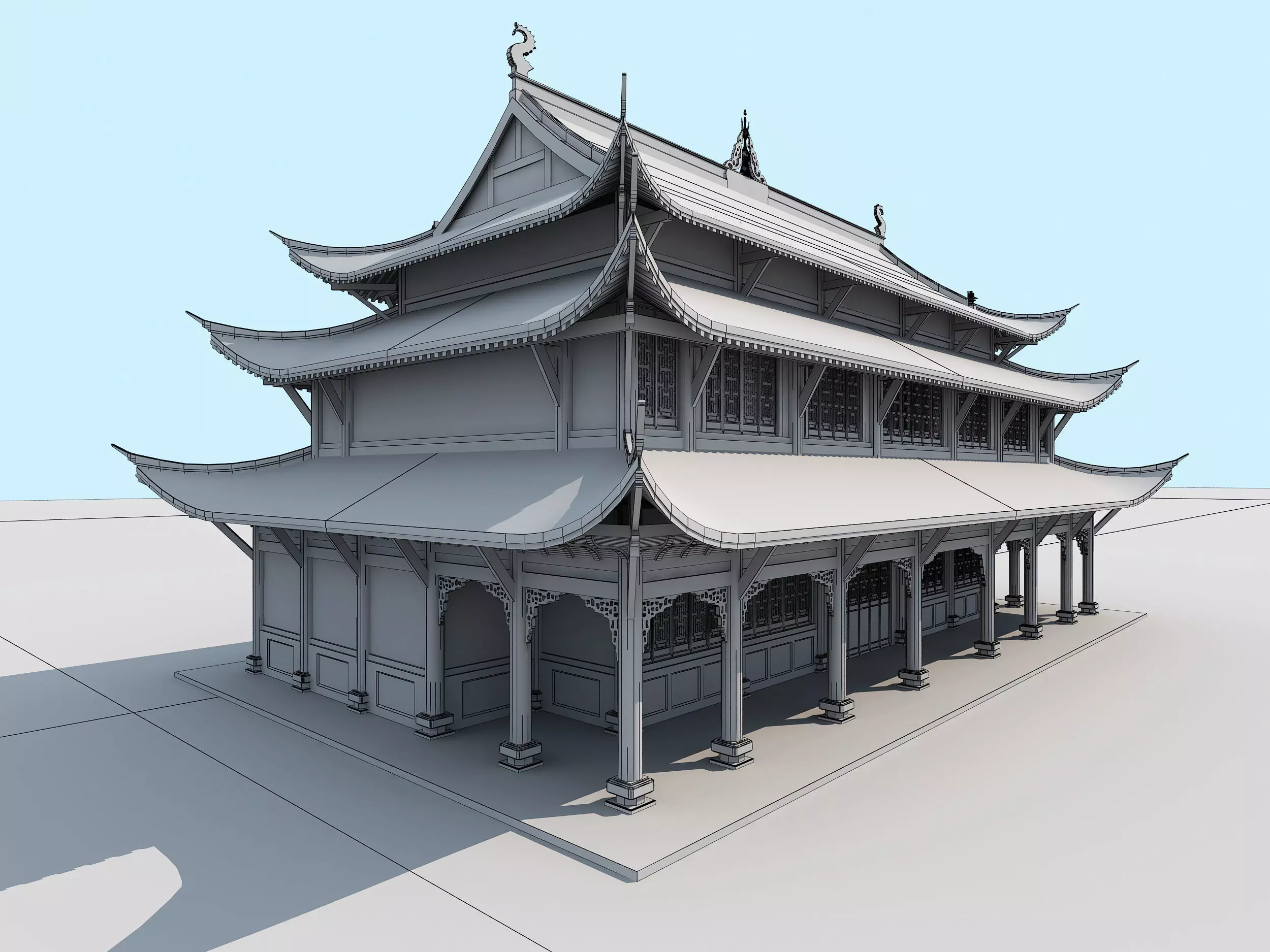 Chinese palace architecture Low-poly 3D model_10
