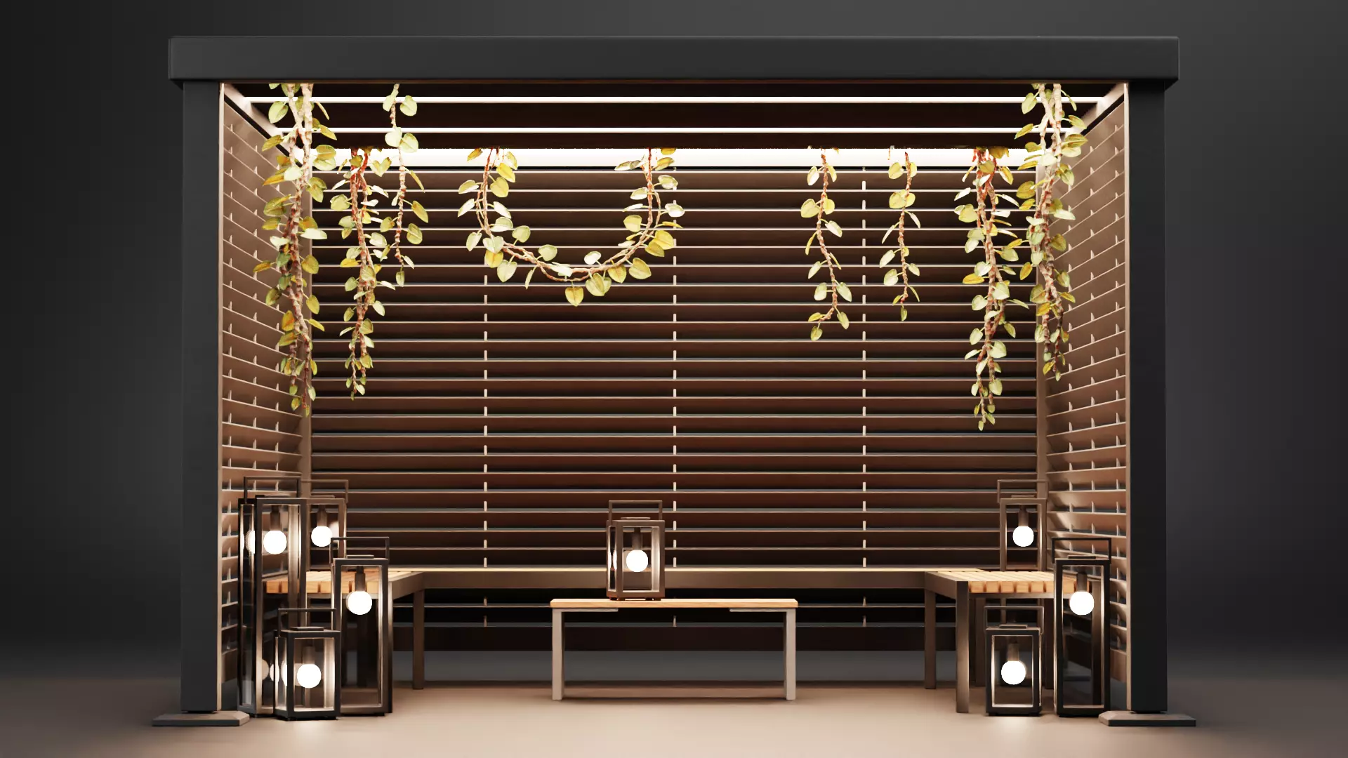 Gazebo Setup V9 - Night Pavilion with Greenery Scene 3D model