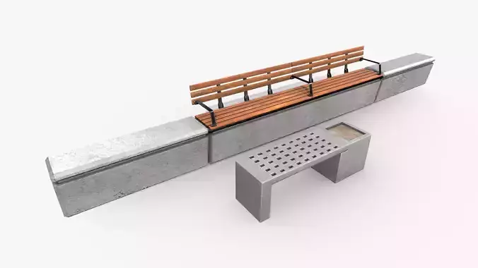 Concrete Urban Bench and Planter Set