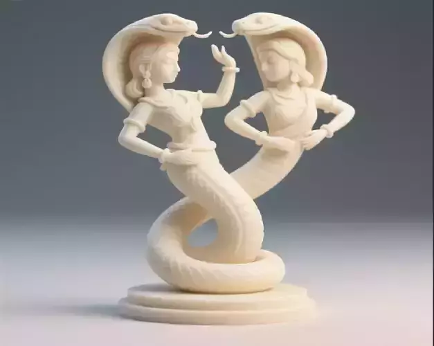 2675Ivory Twin Headed Serpent Dancer  Indian Style Minimalist