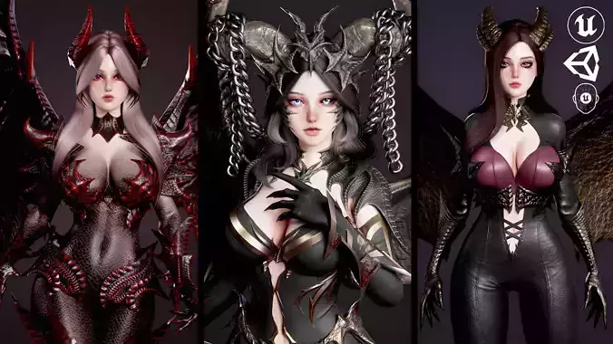 Dragon Girls Pack 3D Model Collection