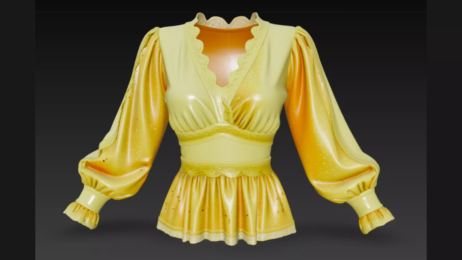 Yellow Sparkle Peplum Lace-Trim Ladies Top 3D Model 3D model_0