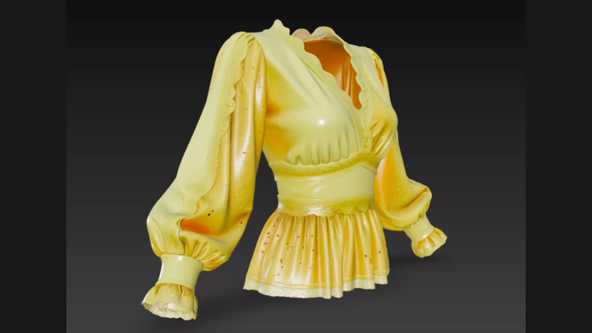Yellow Sparkle Peplum Lace-Trim Ladies Top 3D Model 3D model_1