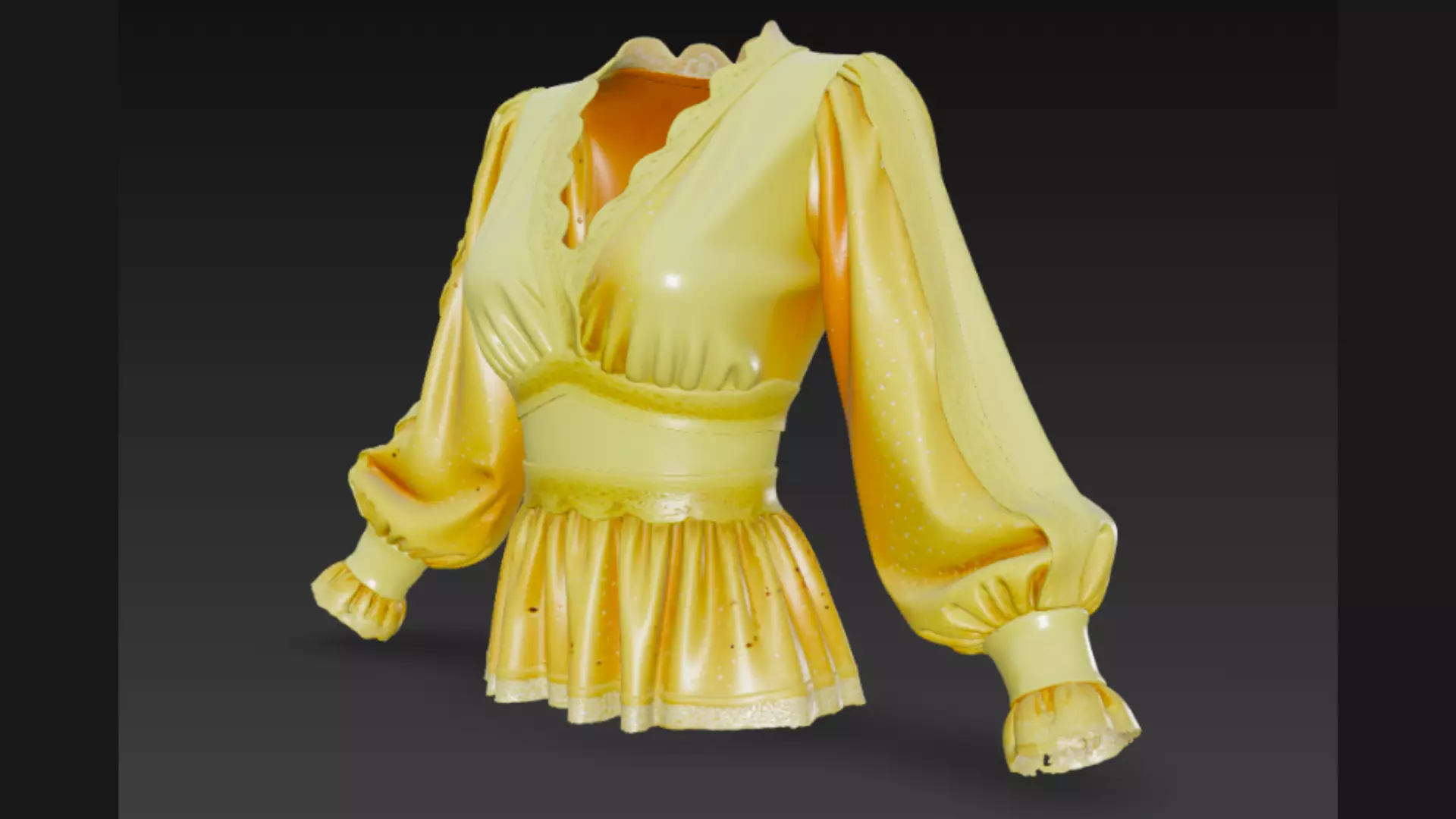 Yellow Sparkle Peplum Lace-Trim Ladies Top 3D Model 3D model_2