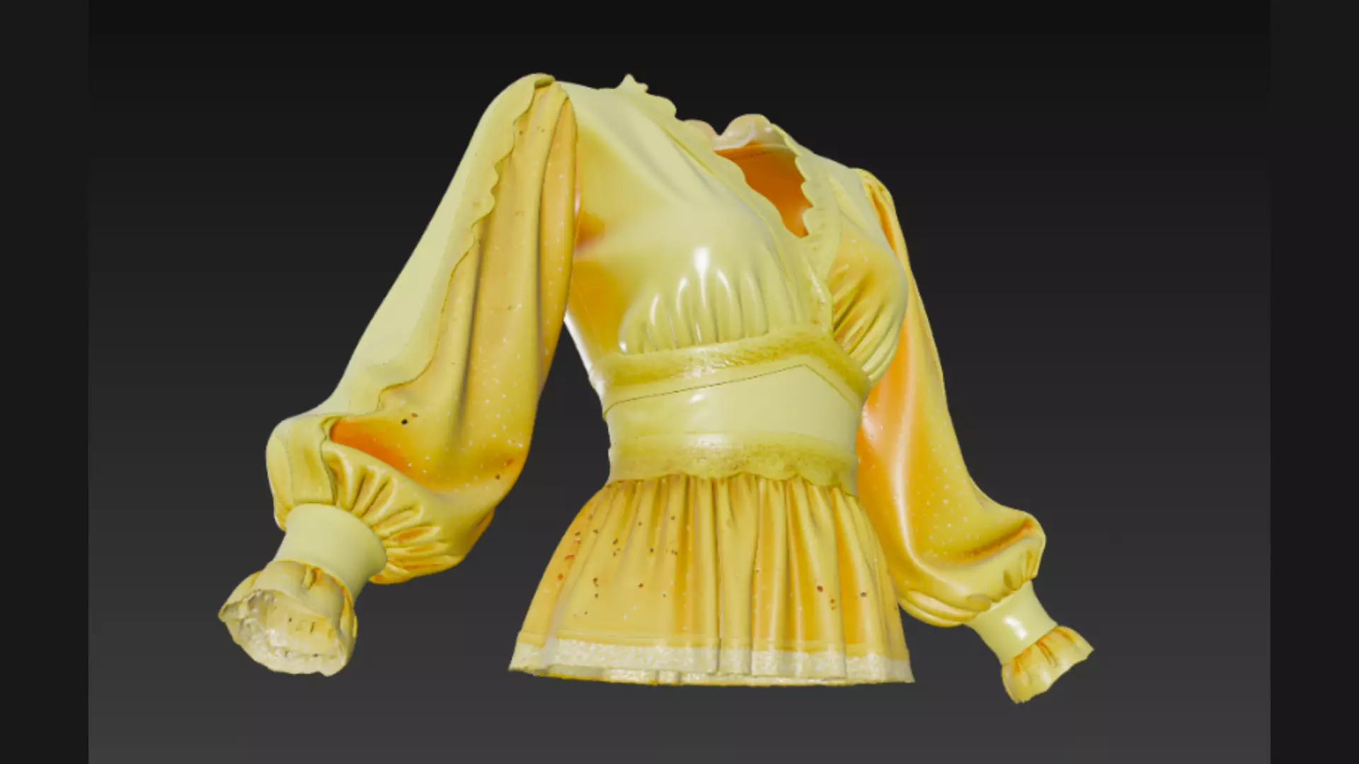 Yellow Sparkle Peplum Lace-Trim Ladies Top 3D Model 3D model_3