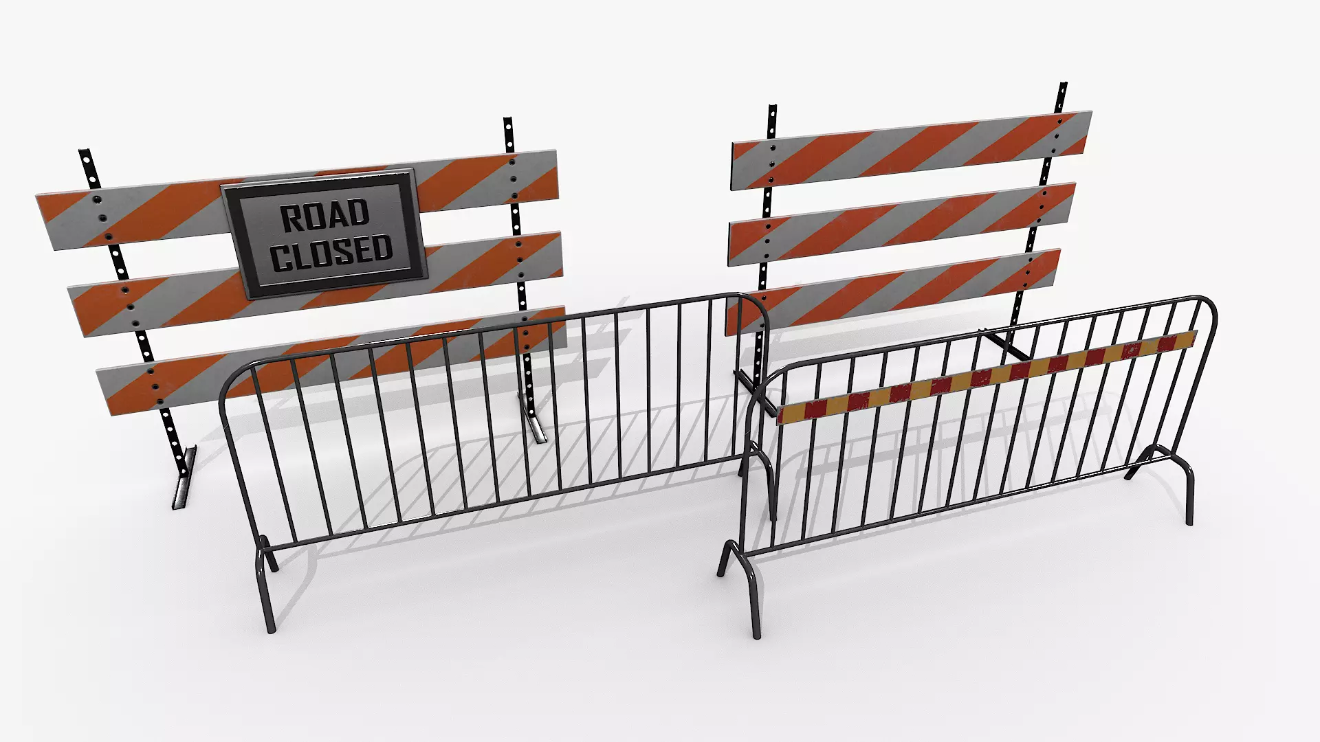 Road Safety Fence And Barrier Set Low-poly 3D model_11