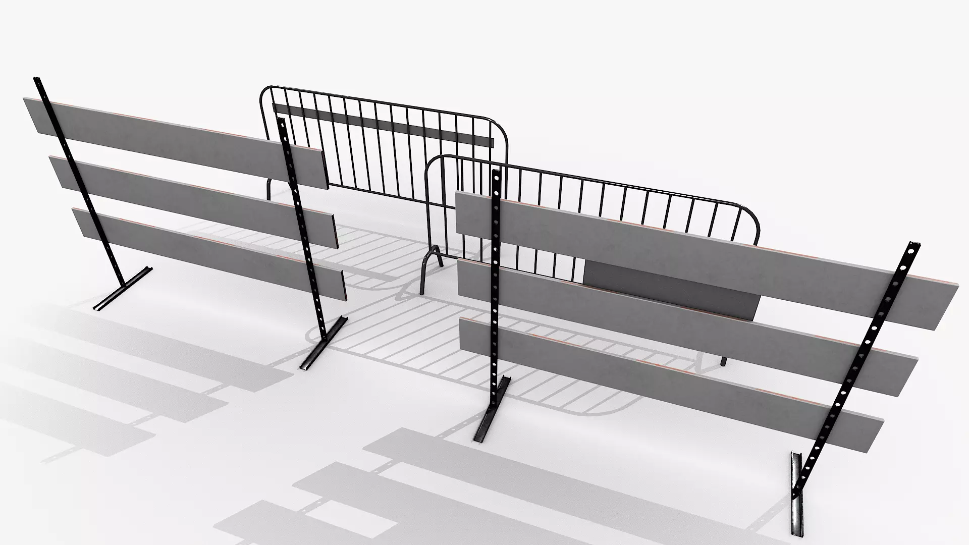 Road Safety Fence And Barrier Set Low-poly 3D model_10
