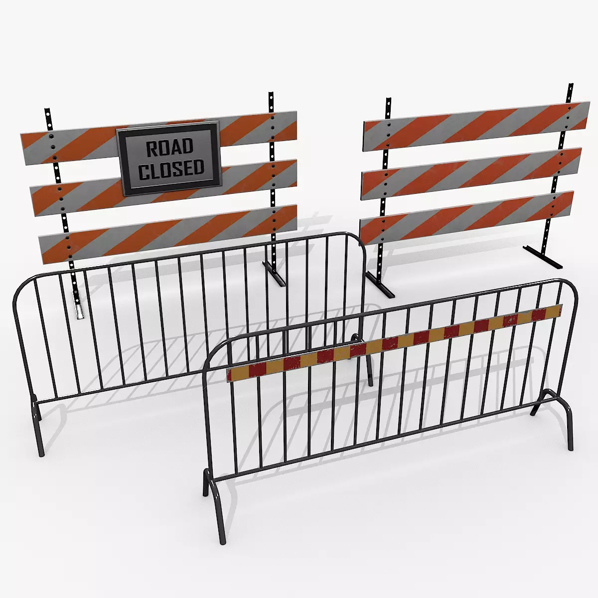 Road Safety Fence And Barrier Set Low-poly 3D model_12