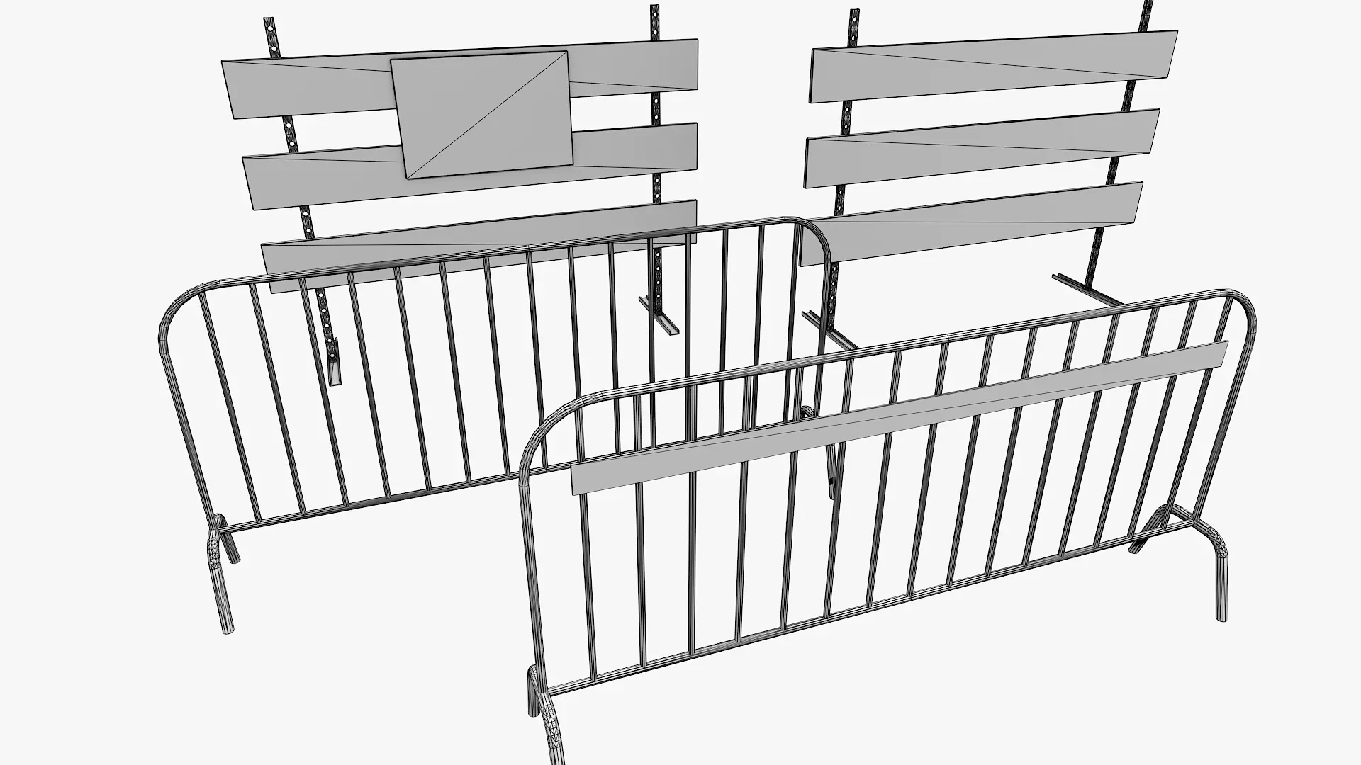 Road Safety Fence And Barrier Set Low-poly 3D model_9