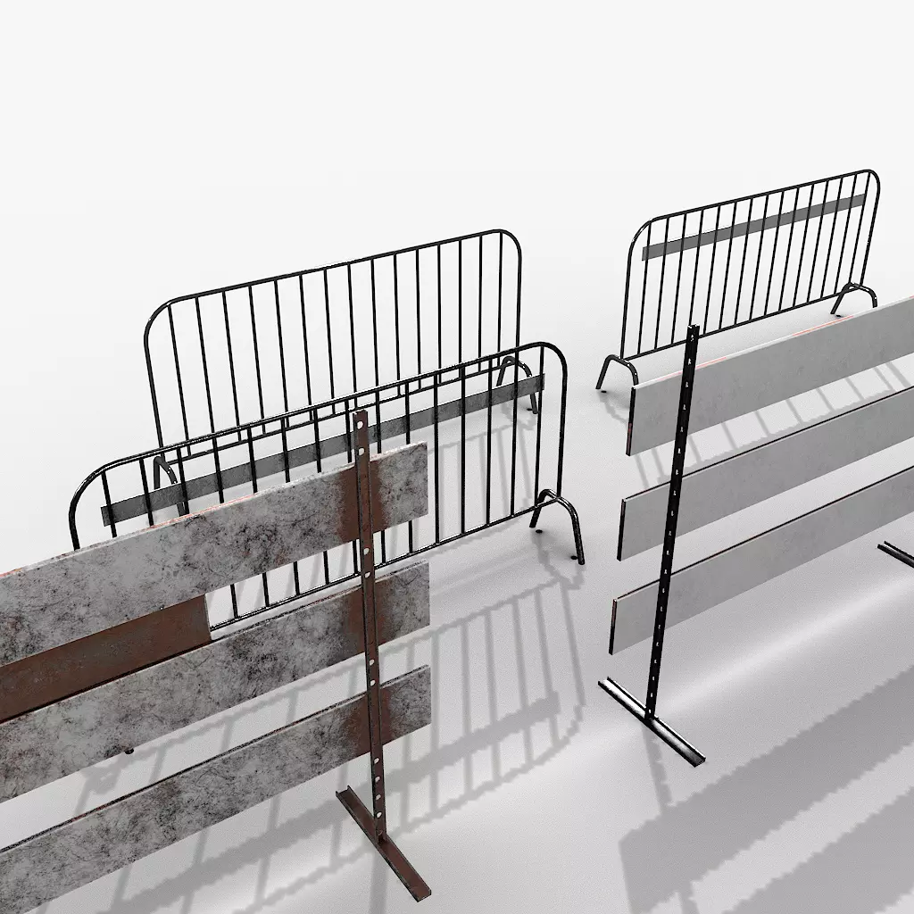 Road Safety Fence And Barrier Set Low-poly 3D model_6